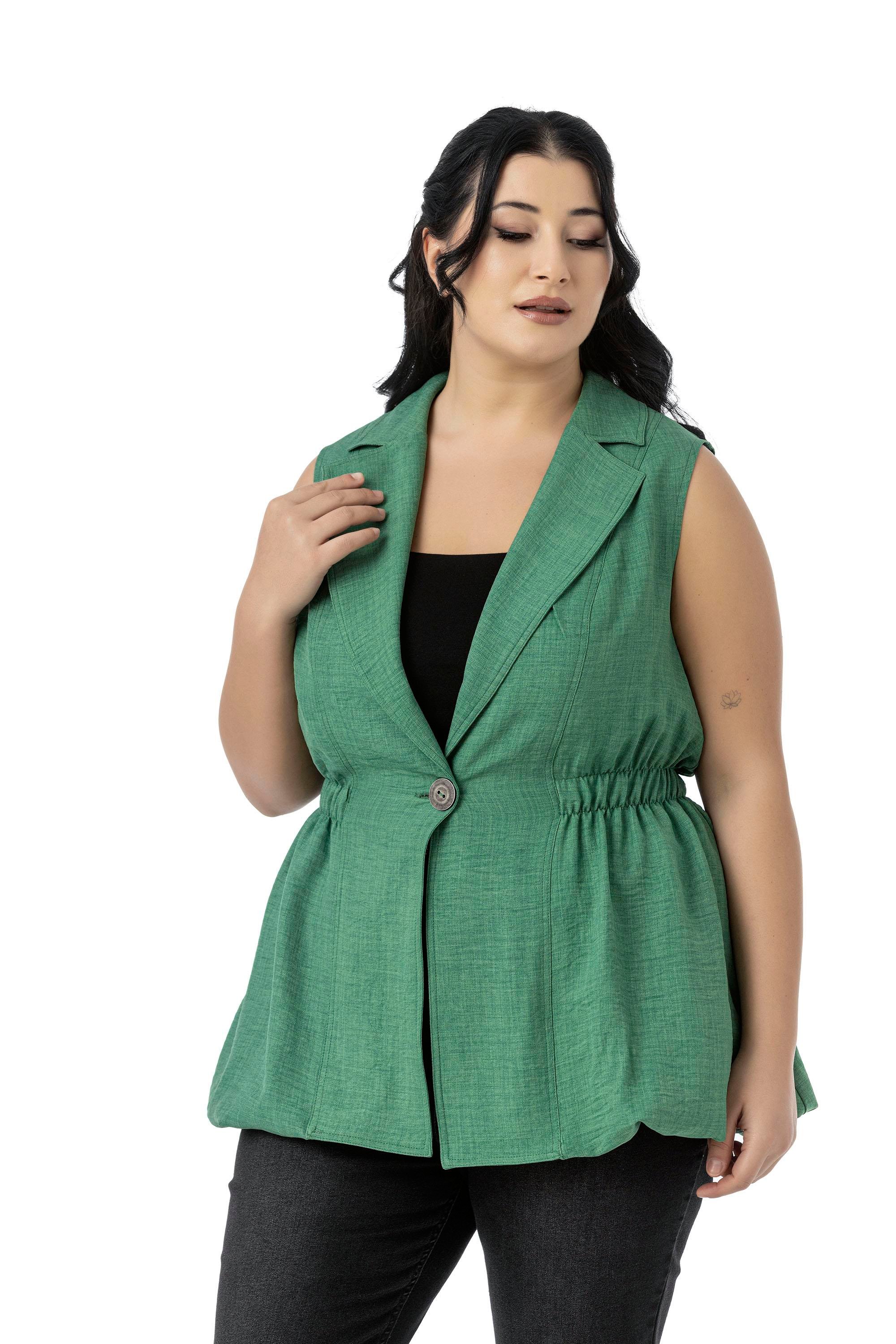 VestsDisentis Modest Büyük Beden Beli Lastik Detaylı Eteği Balon Kesim Düğmeli Astarlı Yeşil YelekDISENTIS MODESTBüyük Beden Beli Lastik Detaylı Eteği Balon Kesim Düğmeli Astarlı Yeşil Yelek