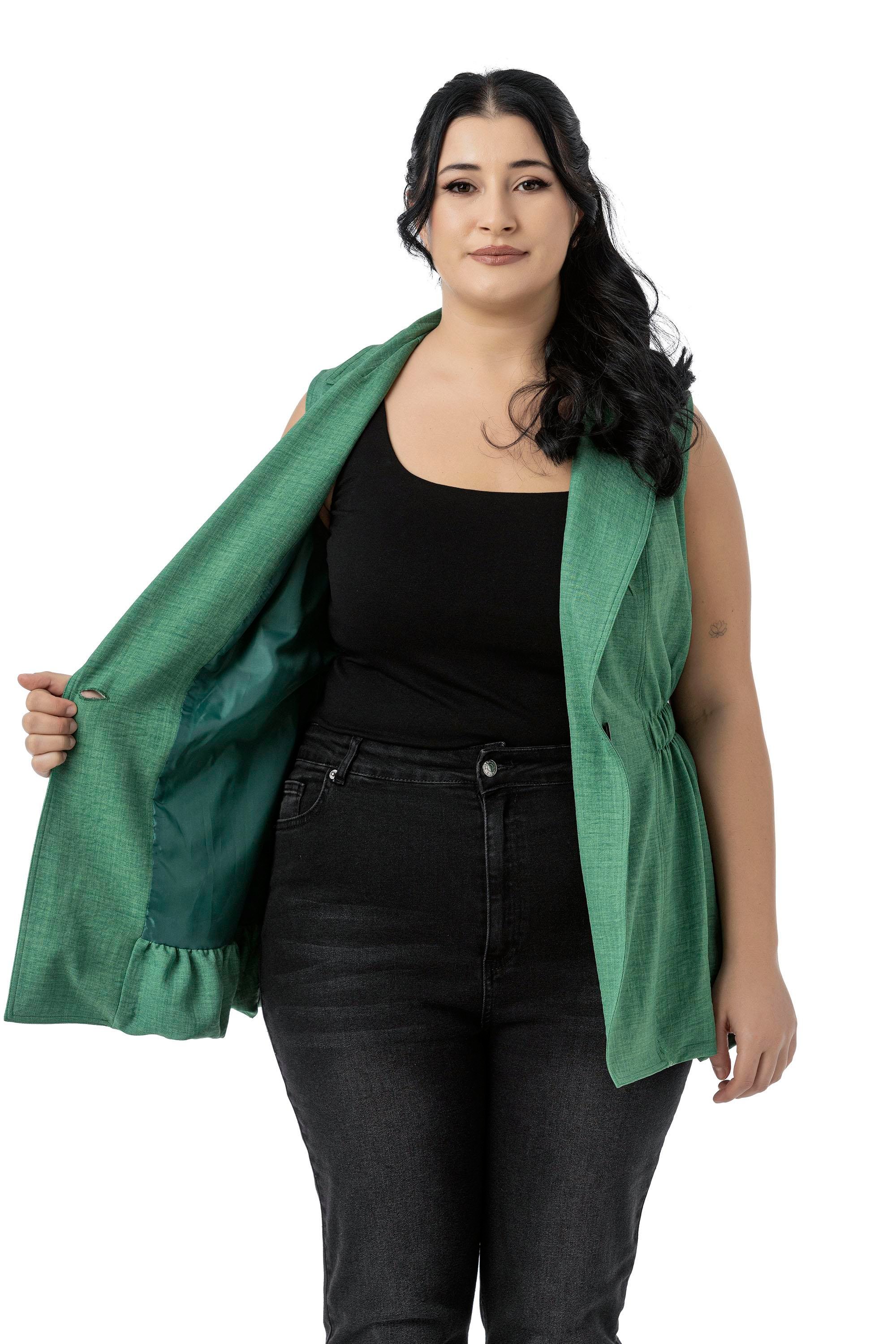 VestsDisentis Modest Büyük Beden Beli Lastik Detaylı Eteği Balon Kesim Düğmeli Astarlı Yeşil YelekDISENTIS MODESTBüyük Beden Beli Lastik Detaylı Eteği Balon Kesim Düğmeli Astarlı Yeşil Yelek