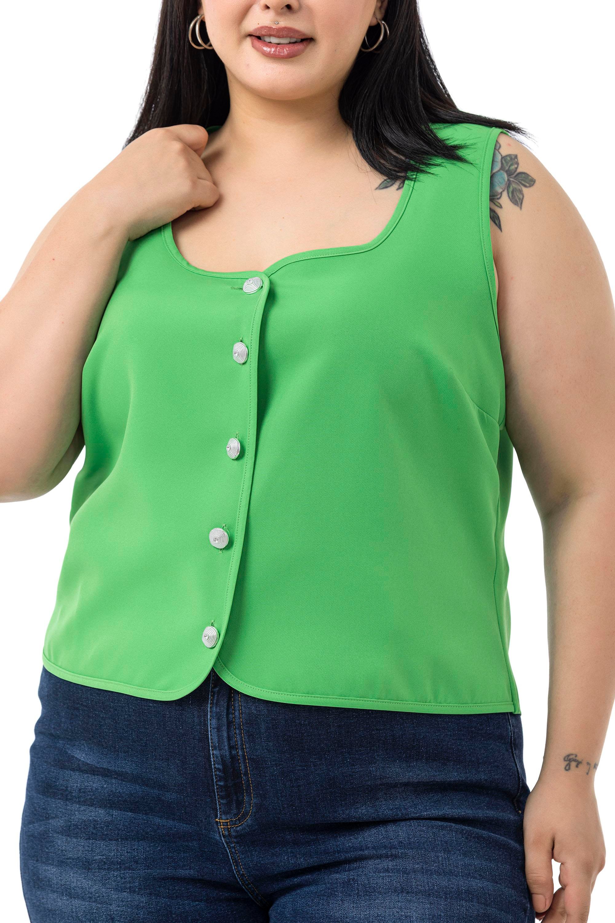 VestsDisentis Modest Büyük Beden Düğme Detaylı Benetton Yeşili Bluzan YelekDISENTIS MODESTBüyük Beden Düğme Detaylı Benetton Yeşili Bluzan Yelek