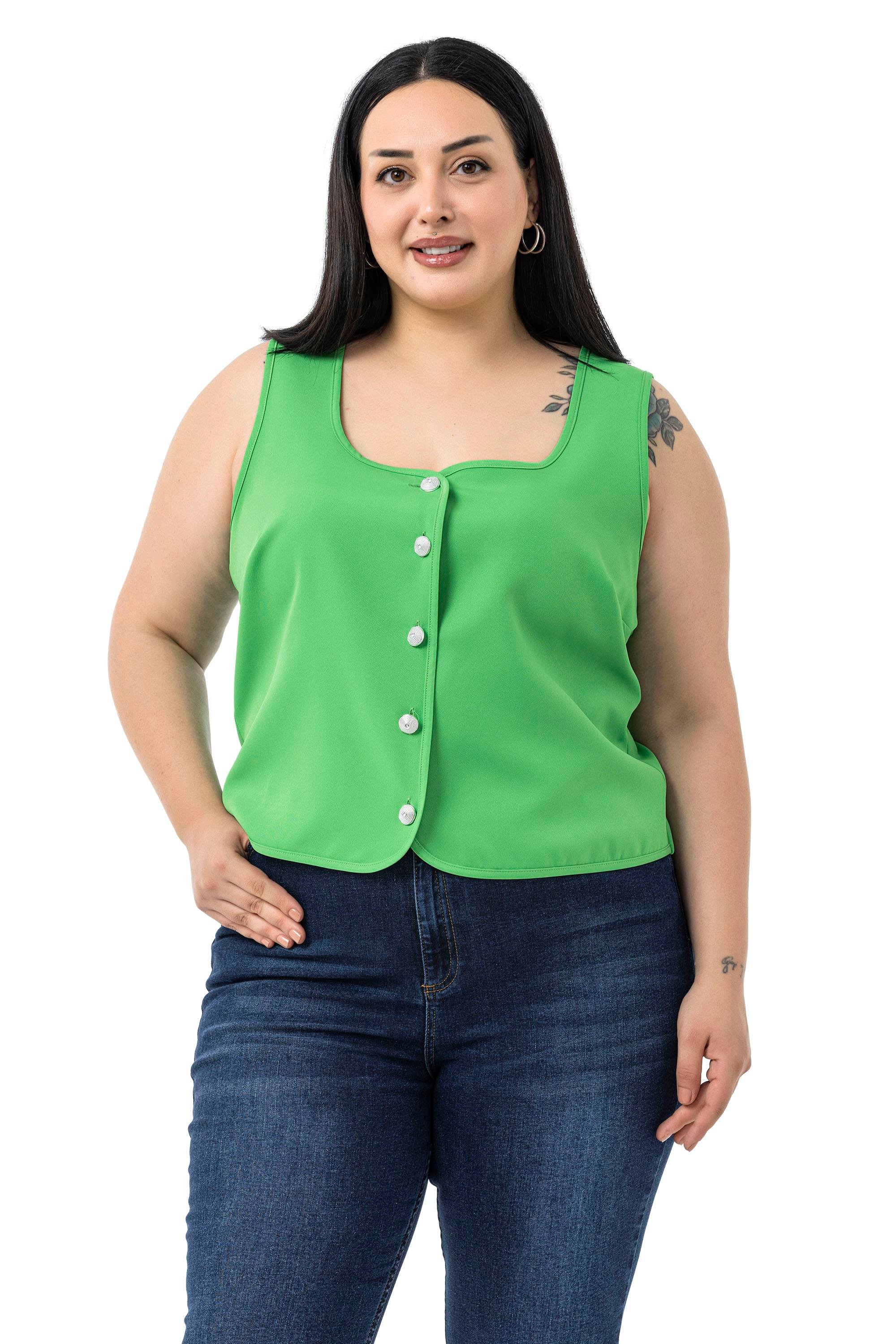 VestsDisentis Modest Büyük Beden Düğme Detaylı Benetton Yeşili Bluzan YelekDISENTIS MODESTBüyük Beden Düğme Detaylı Benetton Yeşili Bluzan Yelek