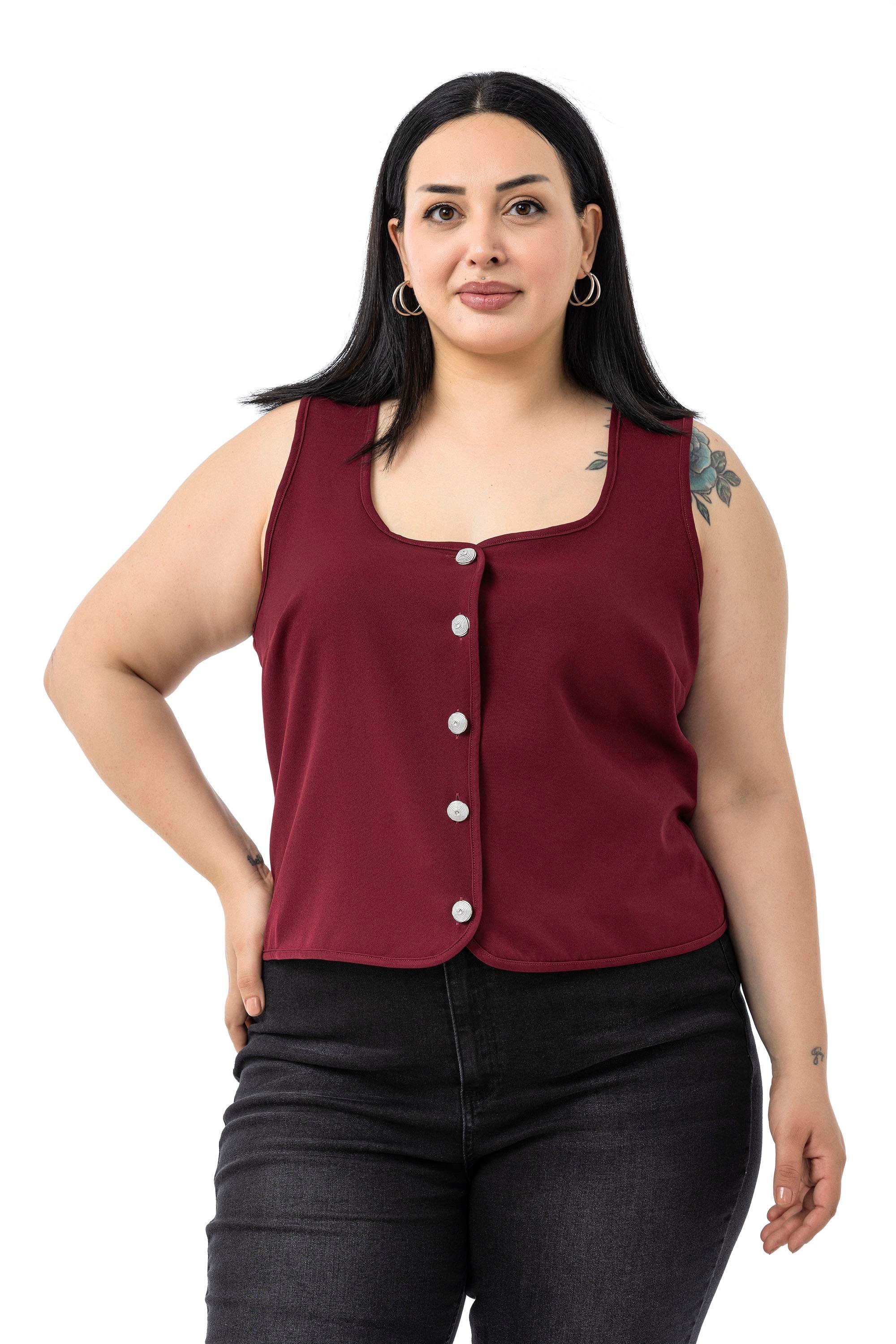 VestsDisentis Modest Büyük Beden Düğme Detaylı Bordo Bluzan YelekDISENTIS MODESTBüyük Beden Düğme Detaylı Bordo Bluzan Yelek