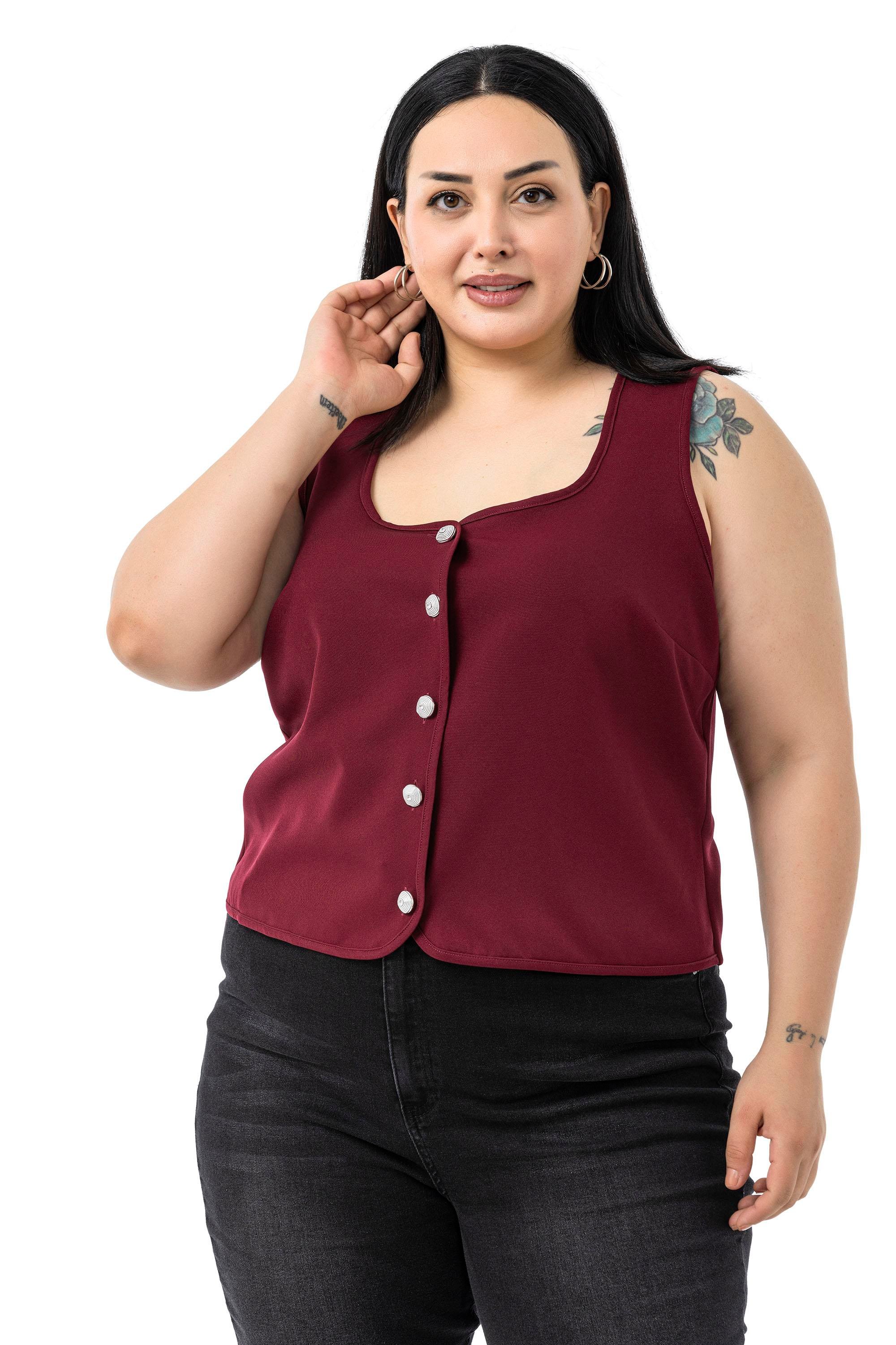 VestsDisentis Modest Büyük Beden Düğme Detaylı Bordo Bluzan YelekDISENTIS MODESTBüyük Beden Düğme Detaylı Bordo Bluzan Yelek