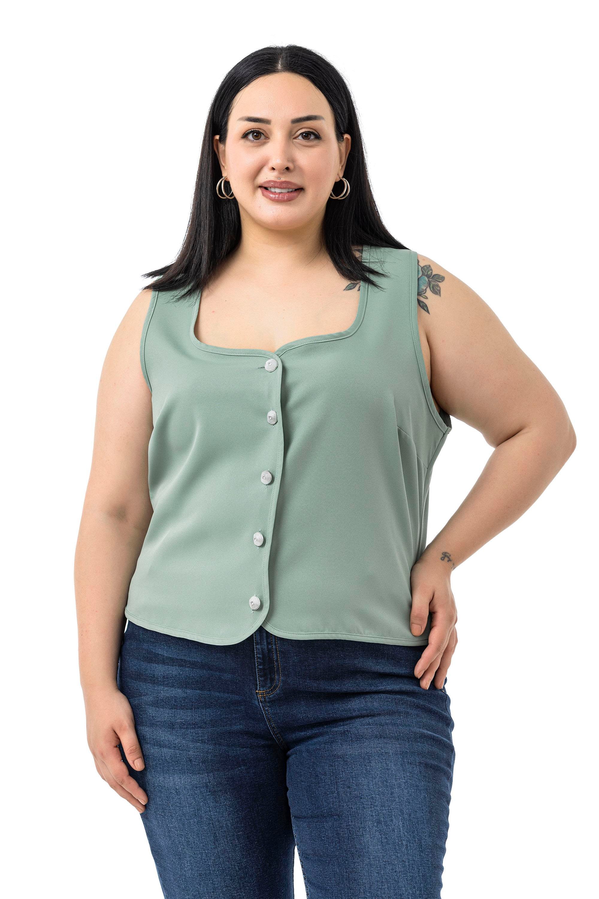 VestsDisentis Modest Büyük Beden Düğme Detaylı Çağla Yeşili Bluzan YelekDISENTIS MODESTBüyük Beden Düğme Detaylı Çağla Yeşili Bluzan Yelek