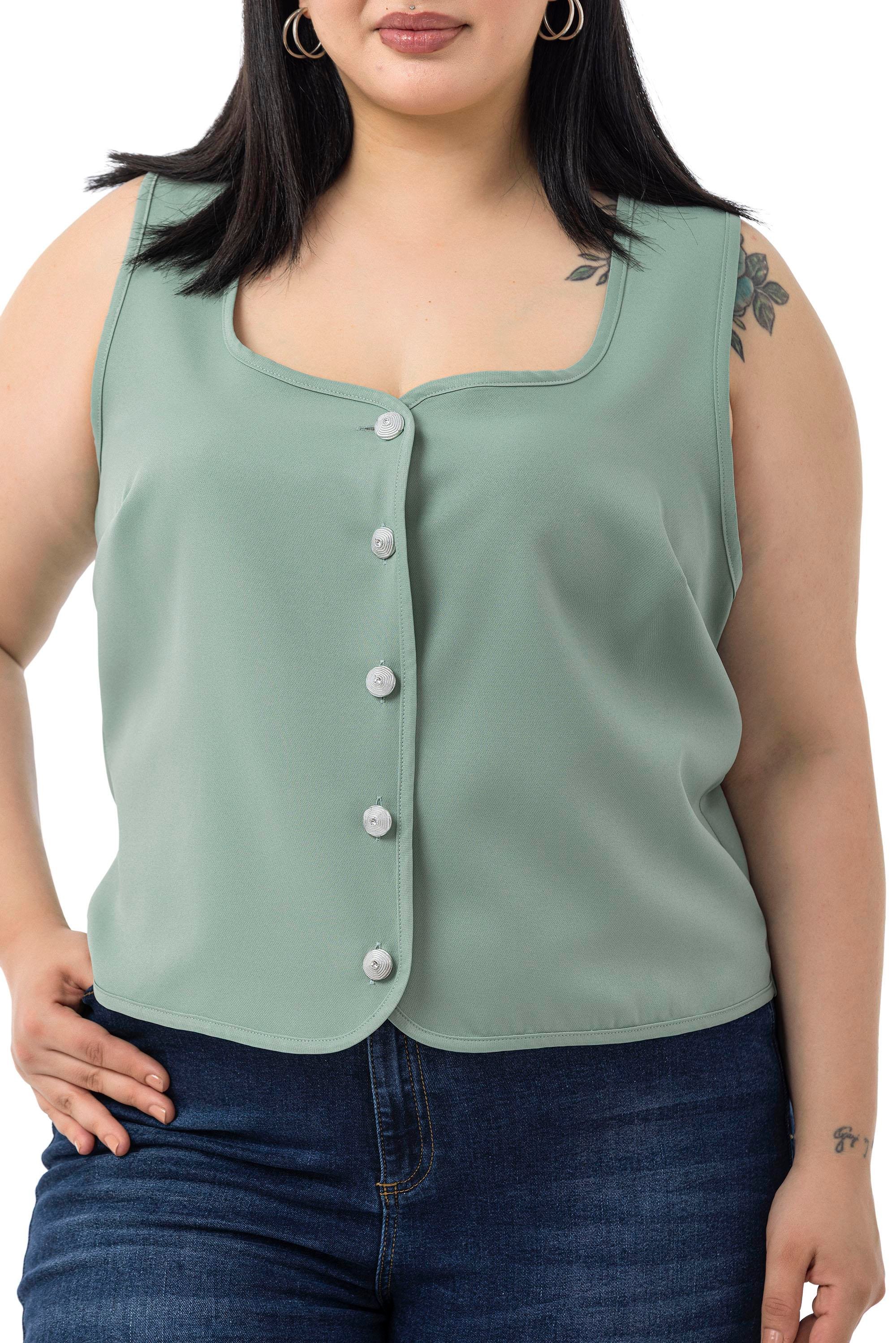 VestsDisentis Modest Büyük Beden Düğme Detaylı Çağla Yeşili Bluzan YelekDISENTIS MODESTBüyük Beden Düğme Detaylı Çağla Yeşili Bluzan Yelek