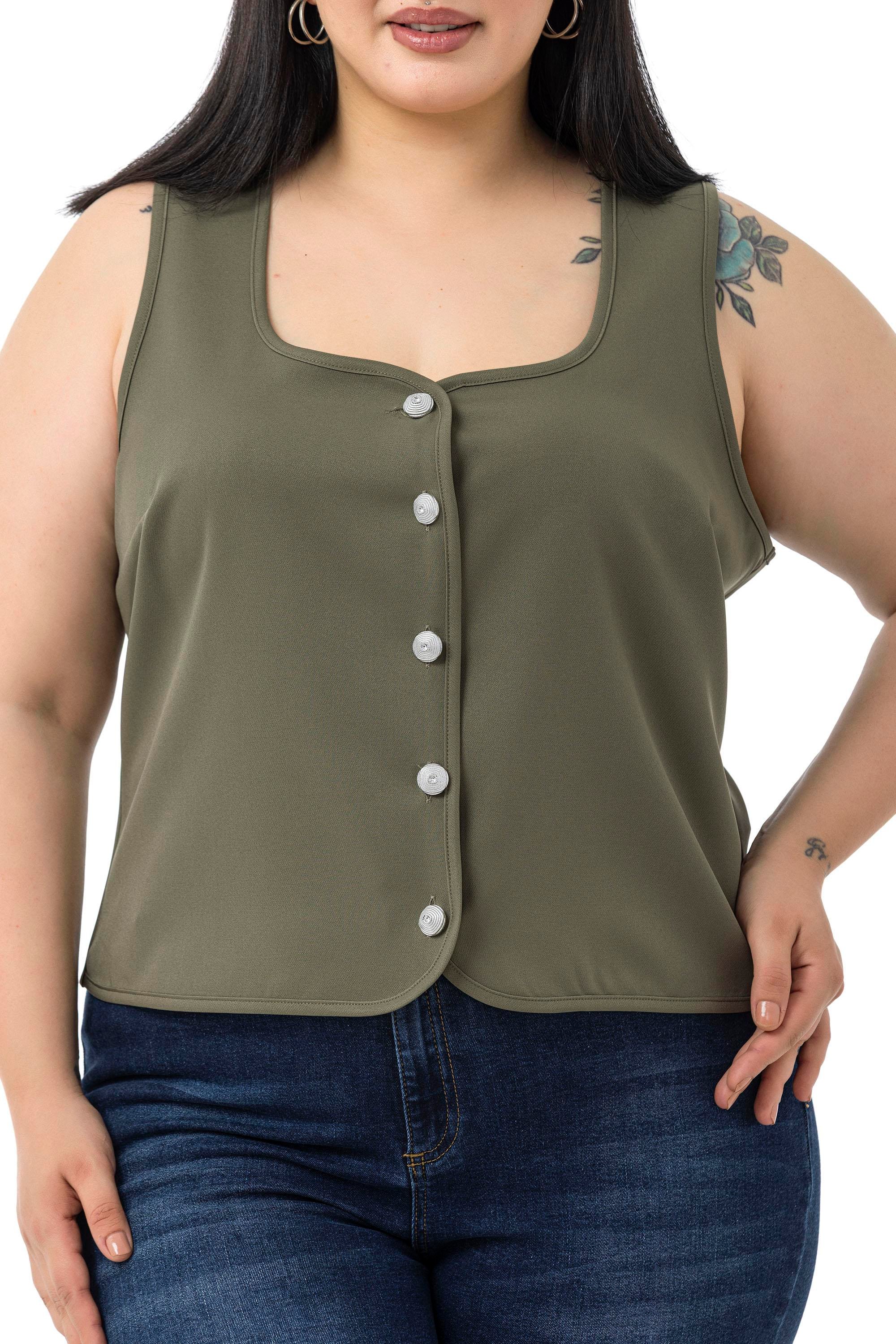 VestsDisentis Modest Büyük Beden Düğme Detaylı Haki Bluzan YelekDISENTIS MODESTBüyük Beden Düğme Detaylı Haki Bluzan Yelek