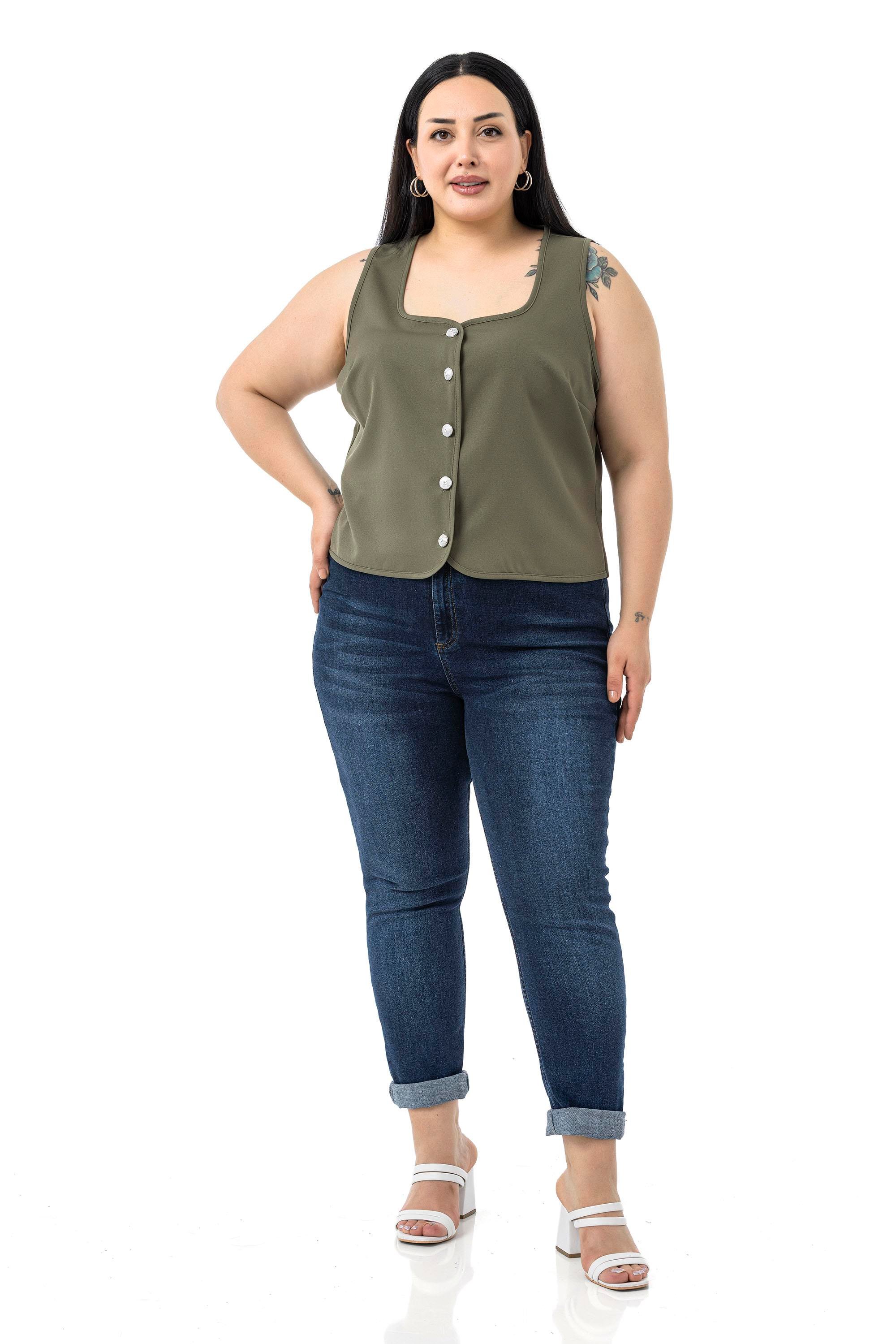 VestsDisentis Modest Büyük Beden Düğme Detaylı Haki Bluzan YelekDISENTIS MODESTBüyük Beden Düğme Detaylı Haki Bluzan Yelek