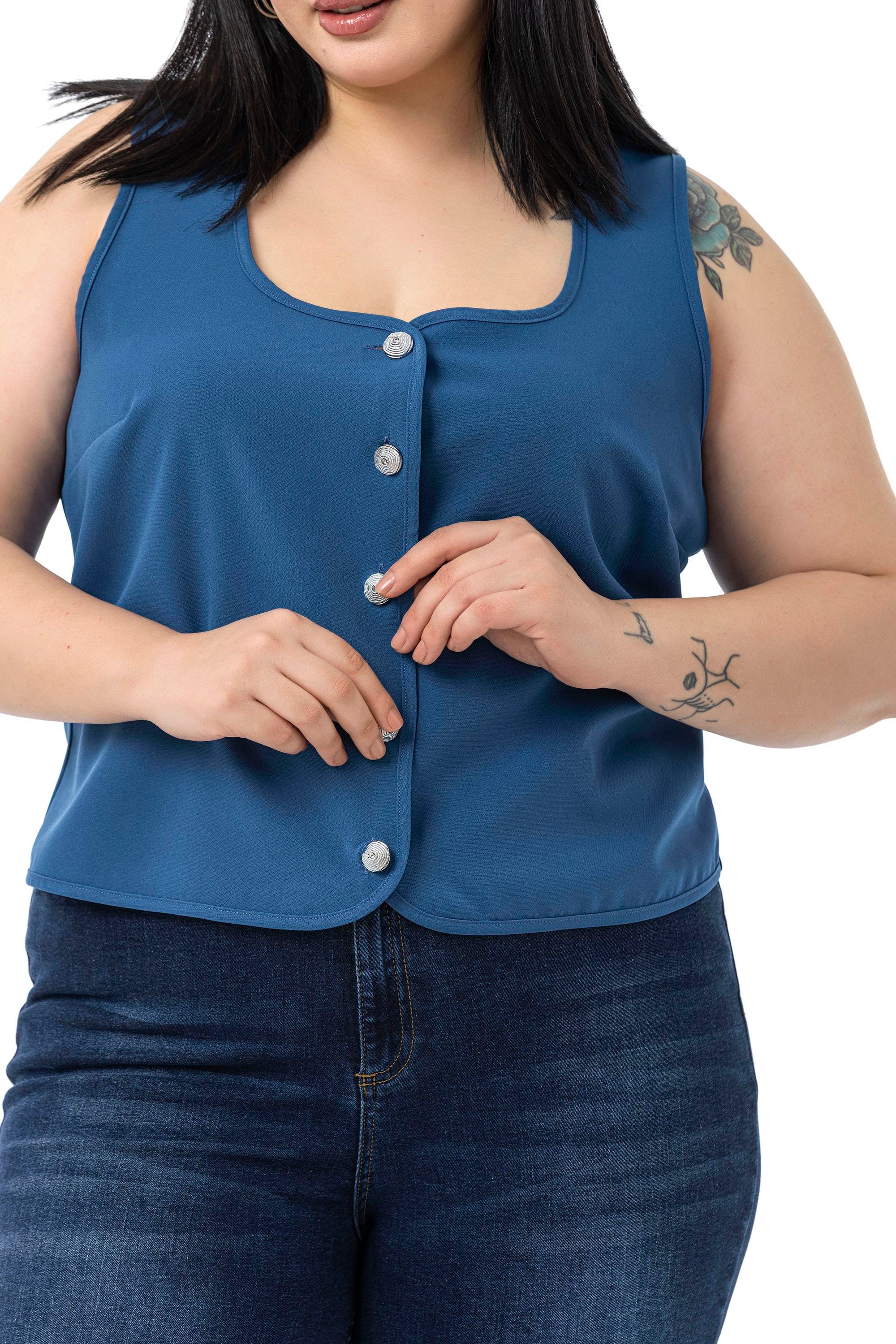 VestsDisentis Modest Büyük Beden Düğme Detaylı İndigo Bluzan YelekDISENTIS MODESTBüyük Beden Düğme Detaylı İndigo Bluzan Yelek