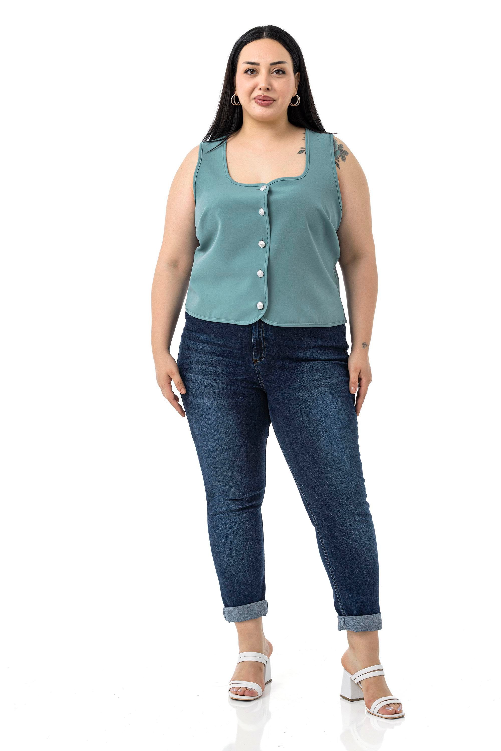 VestsDisentis Modest Büyük Beden Düğme Detaylı Mint Yeşili Bluzan YelekDISENTIS MODESTBüyük Beden Düğme Detaylı Mint Yeşili Bluzan Yelek