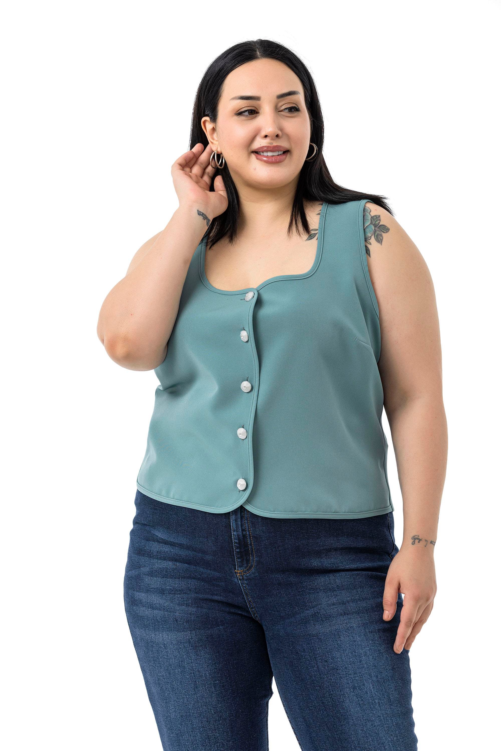 VestsDisentis Modest Büyük Beden Düğme Detaylı Mint Yeşili Bluzan YelekDISENTIS MODESTBüyük Beden Düğme Detaylı Mint Yeşili Bluzan Yelek