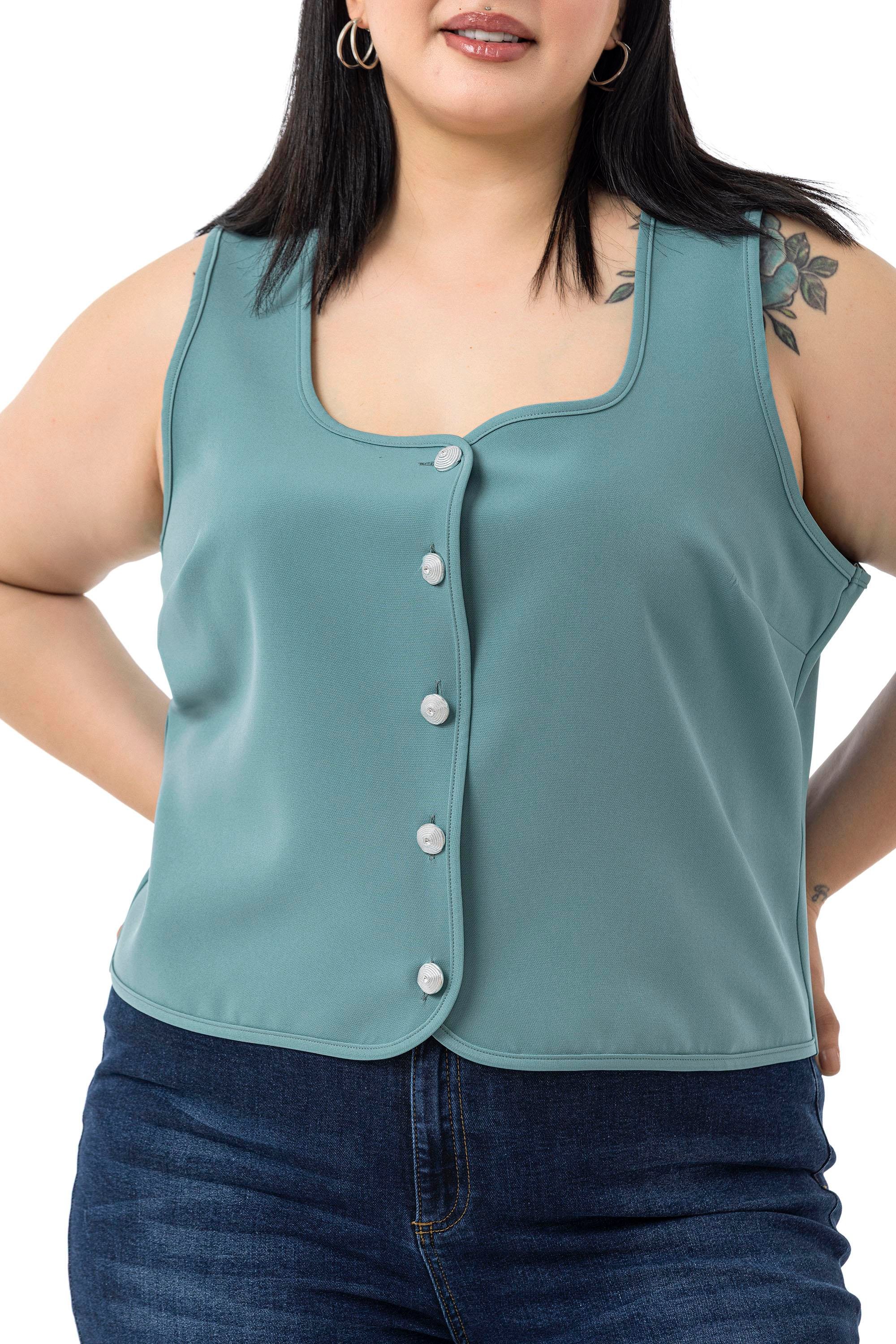 VestsDisentis Modest Büyük Beden Düğme Detaylı Mint Yeşili Bluzan YelekDISENTIS MODESTBüyük Beden Düğme Detaylı Mint Yeşili Bluzan Yelek