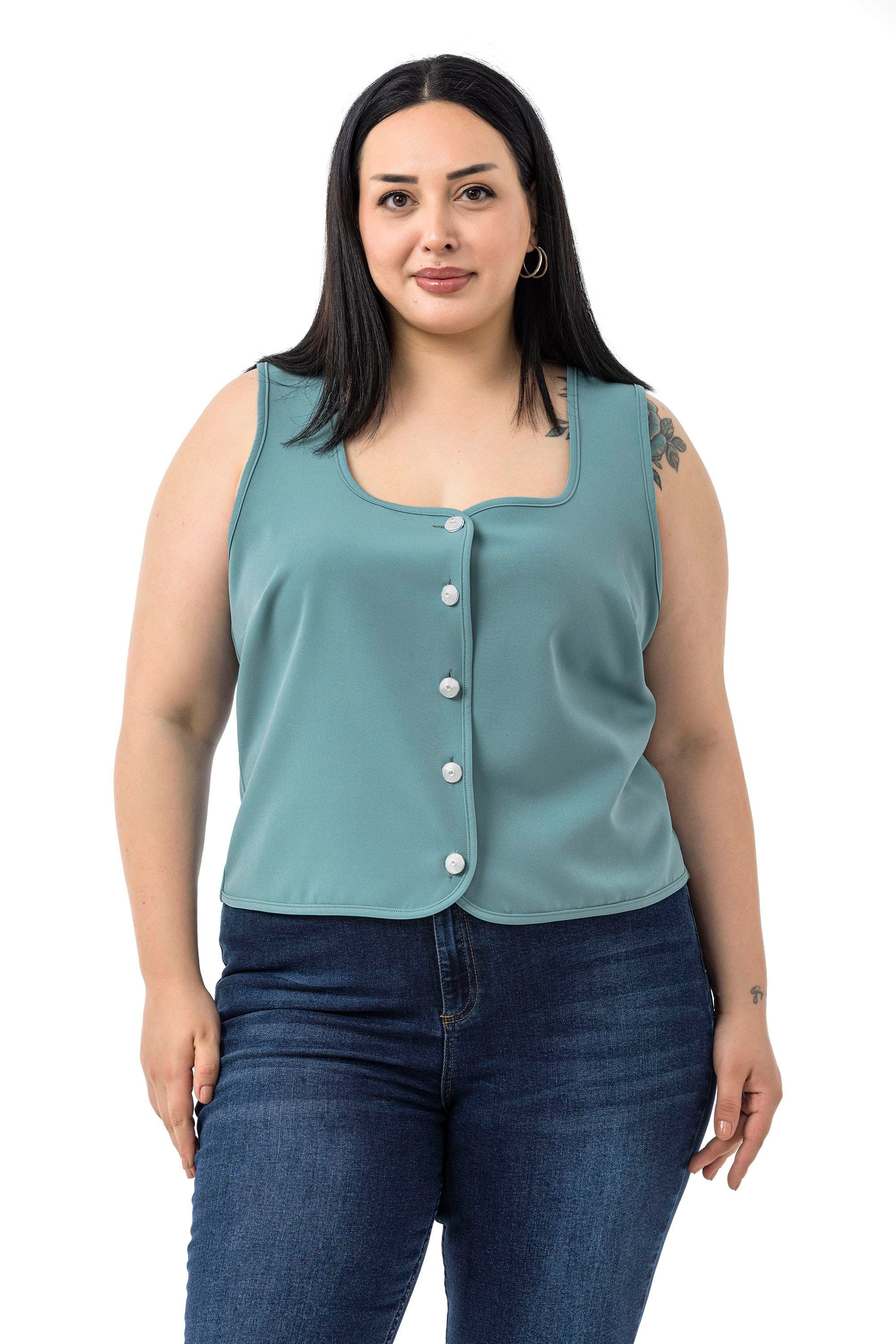 VestsDisentis Modest Büyük Beden Düğme Detaylı Mint Yeşili Bluzan YelekDISENTIS MODESTBüyük Beden Düğme Detaylı Mint Yeşili Bluzan Yelek