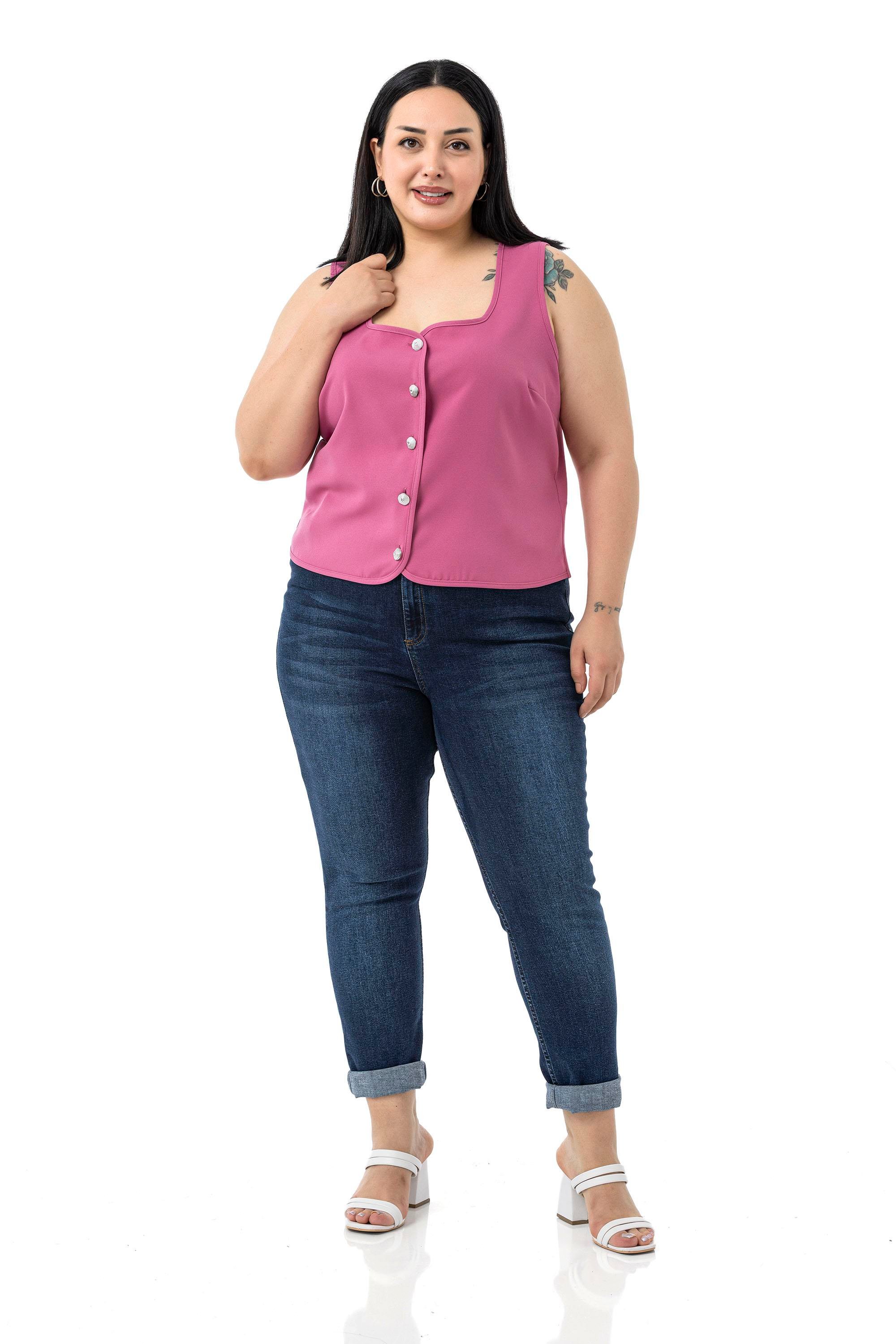 VestsDisentis Modest Büyük Beden Düğme Detaylı Pembe Bluzan YelekDISENTIS MODESTBüyük Beden Düğme Detaylı Pembe Bluzan Yelek