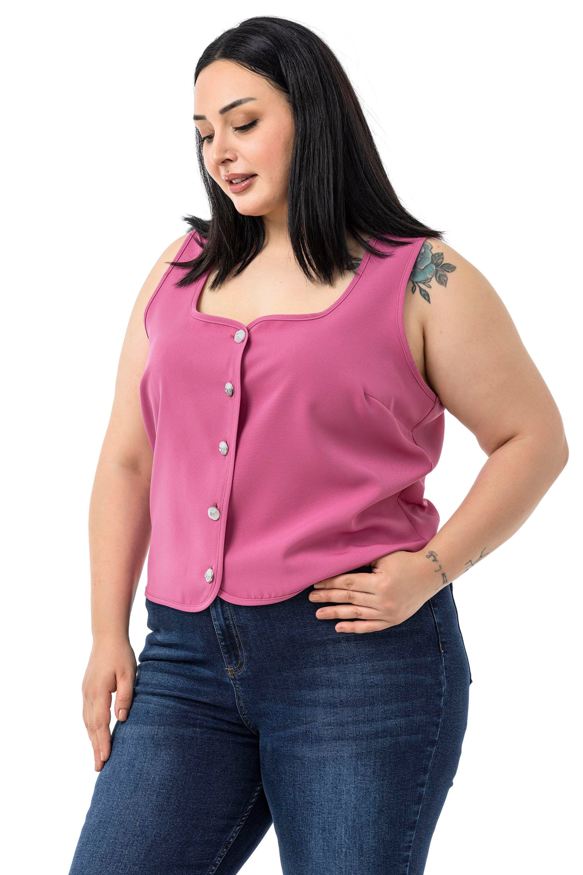 VestsDisentis Modest Büyük Beden Düğme Detaylı Pembe Bluzan YelekDISENTIS MODESTBüyük Beden Düğme Detaylı Pembe Bluzan Yelek