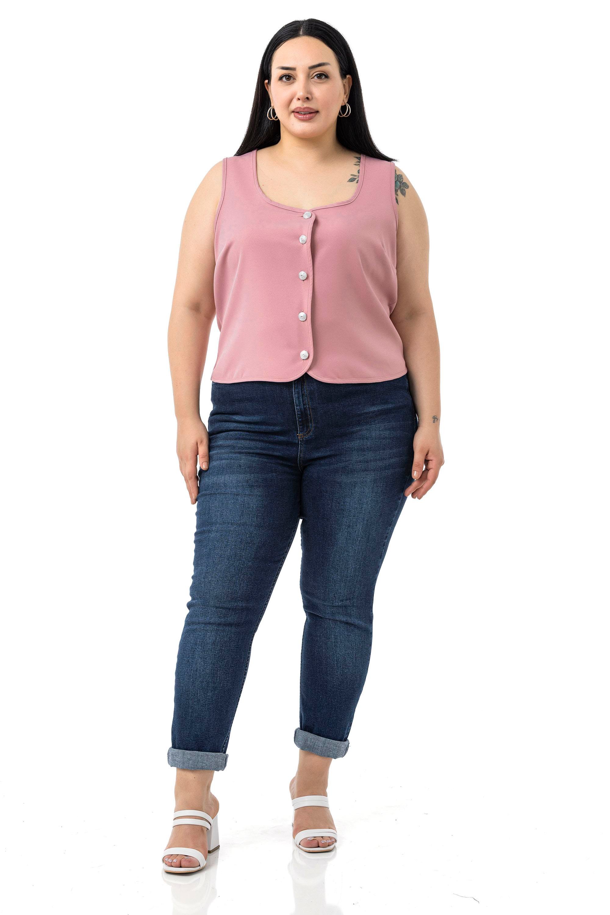 VestsDisentis Modest Büyük Beden Düğme Detaylı Pudra Bluzan YelekDISENTIS MODESTBüyük Beden Düğme Detaylı Pudra Bluzan Yelek