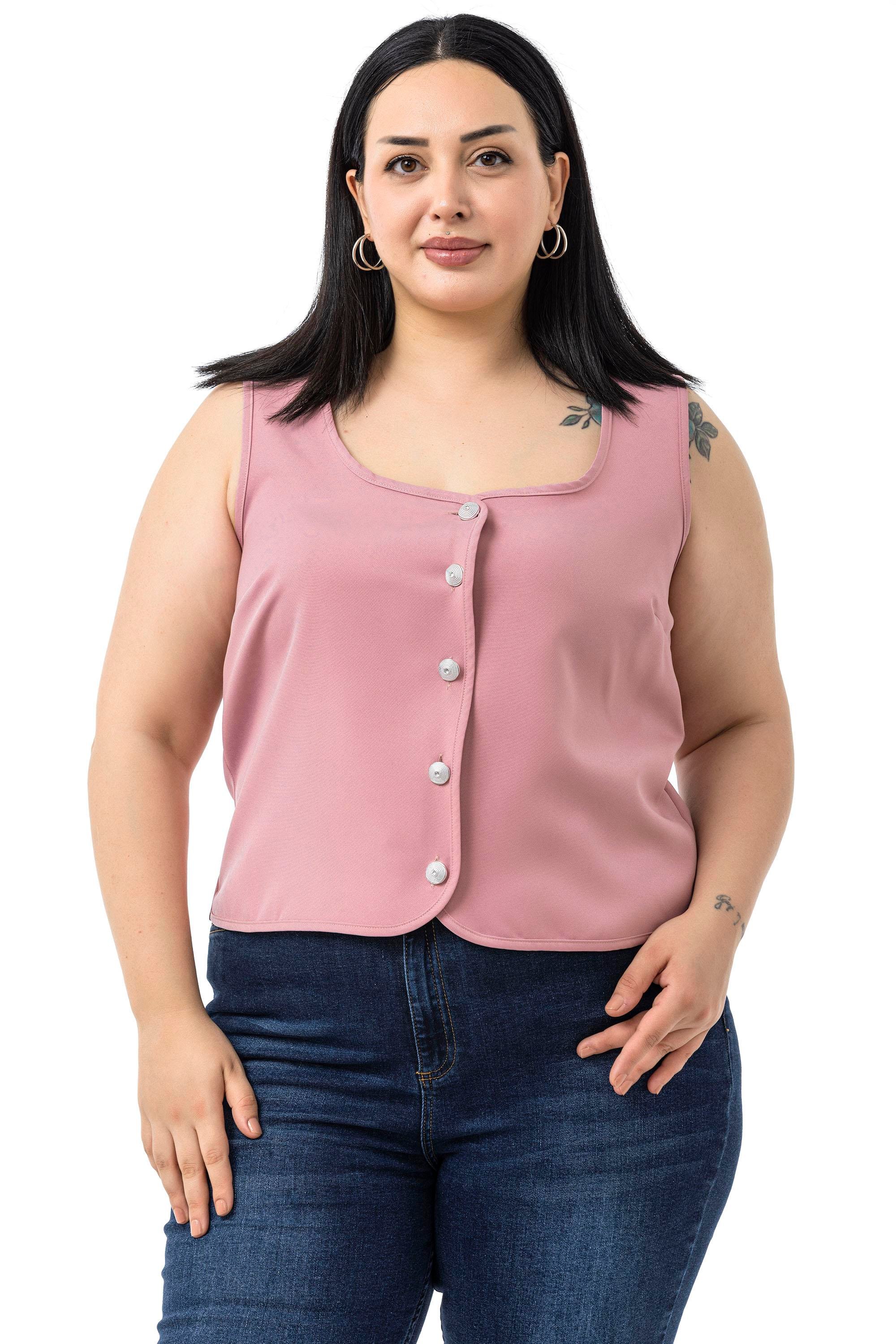 VestsDisentis Modest Büyük Beden Düğme Detaylı Pudra Bluzan YelekDISENTIS MODESTBüyük Beden Düğme Detaylı Pudra Bluzan Yelek