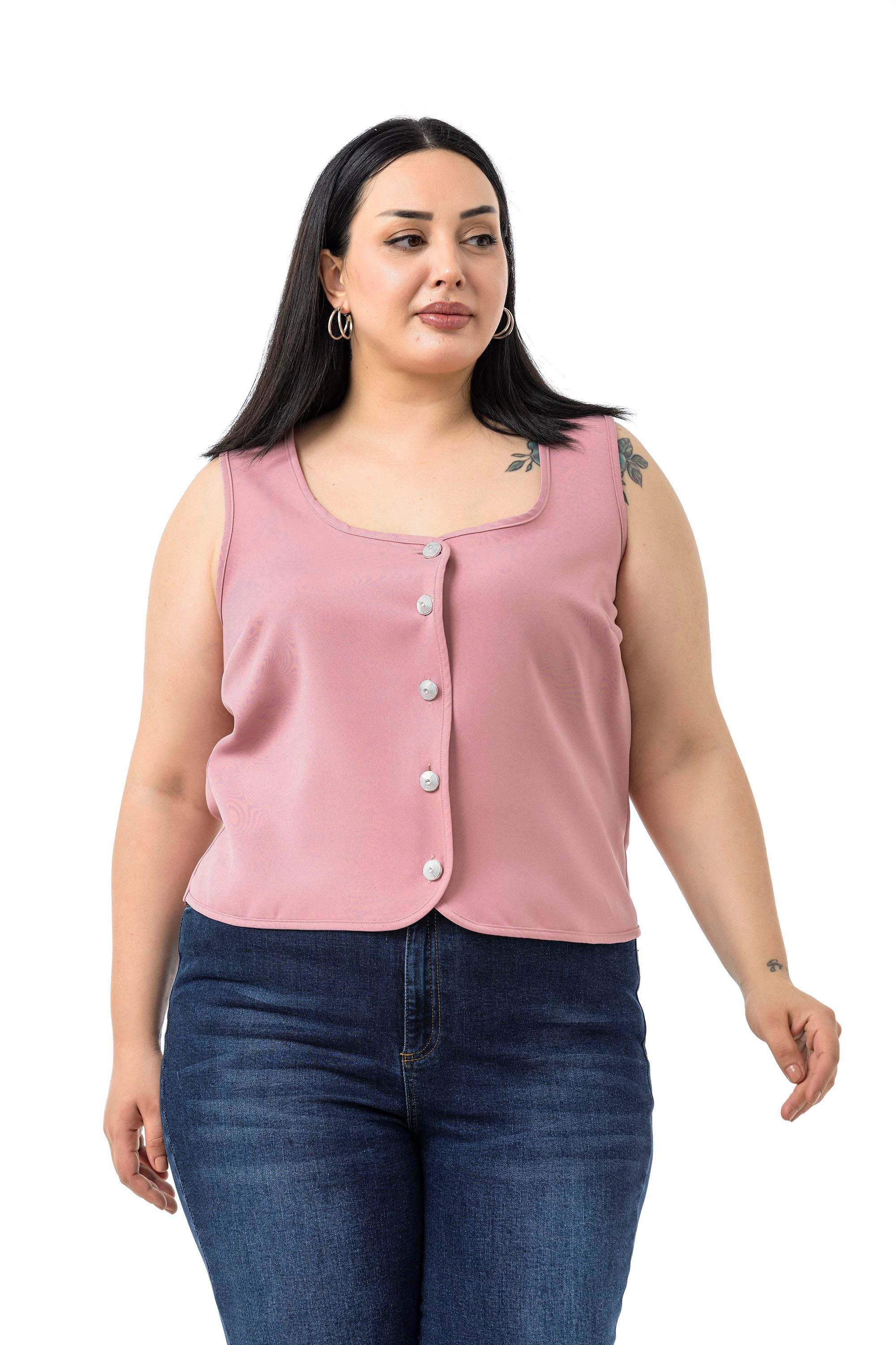 VestsDisentis Modest Büyük Beden Düğme Detaylı Pudra Bluzan YelekDISENTIS MODESTBüyük Beden Düğme Detaylı Pudra Bluzan Yelek