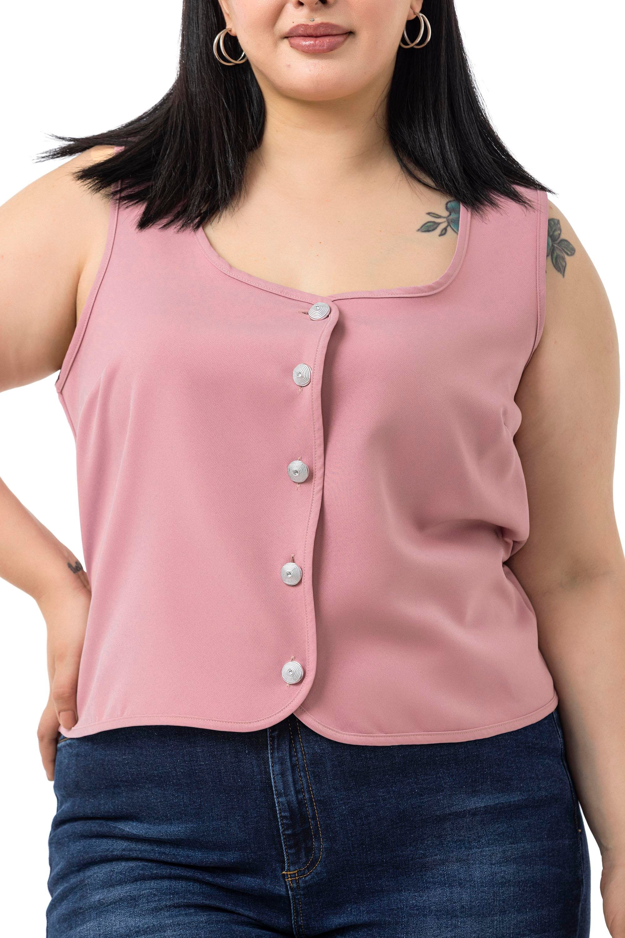 VestsDisentis Modest Büyük Beden Düğme Detaylı Pudra Bluzan YelekDISENTIS MODESTBüyük Beden Düğme Detaylı Pudra Bluzan Yelek