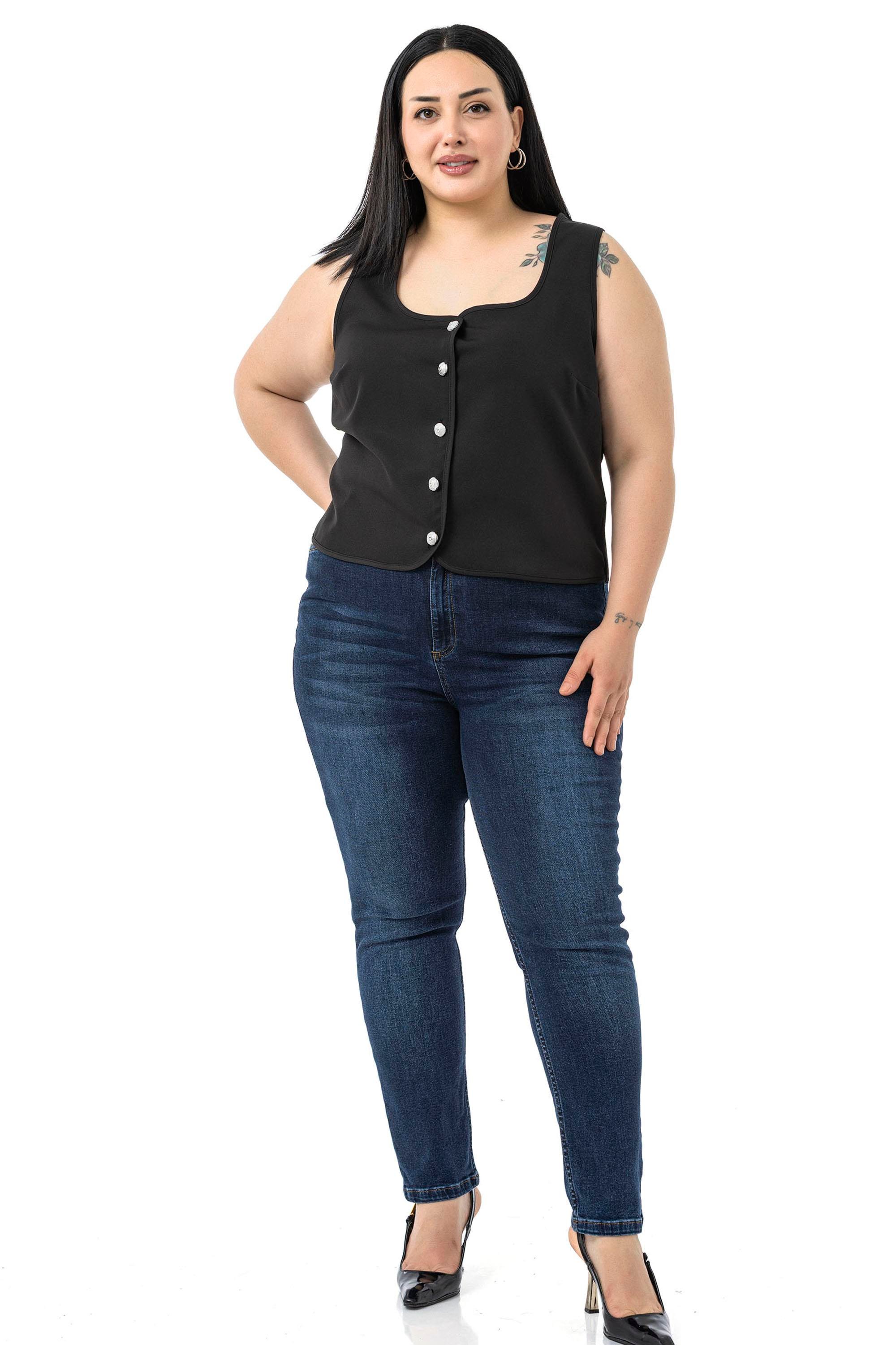 VestsDisentis Modest Büyük Beden Düğme Detaylı Siyah Bluzan YelekDISENTIS MODESTBüyük Beden Düğme Detaylı Siyah Bluzan Yelek