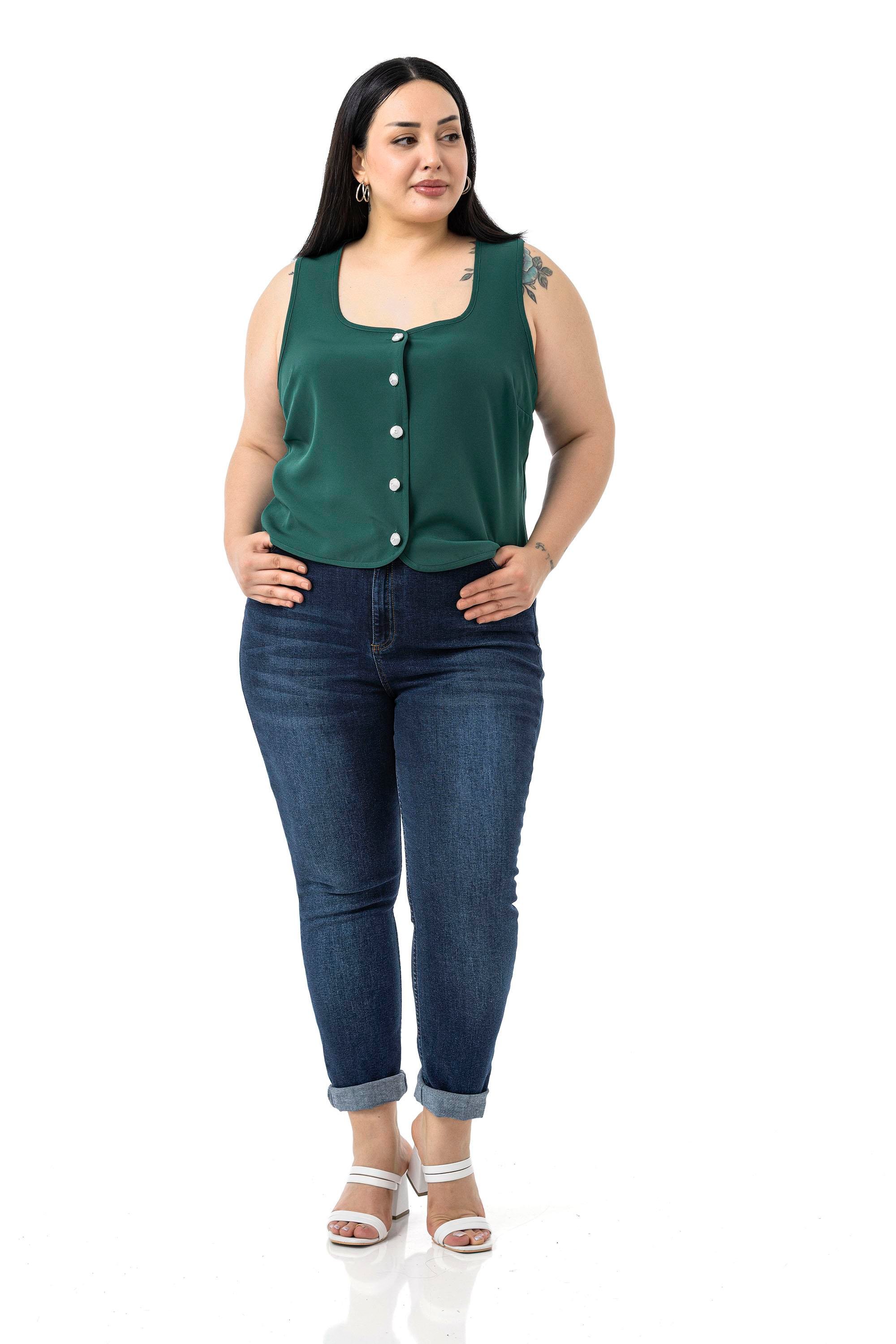 VestsDisentis Modest Büyük Beden Düğme Detaylı Zümrüt Yeşili Bluzan YelekDISENTIS MODESTBüyük Beden Düğme Detaylı Zümrüt Yeşili Bluzan Yelek