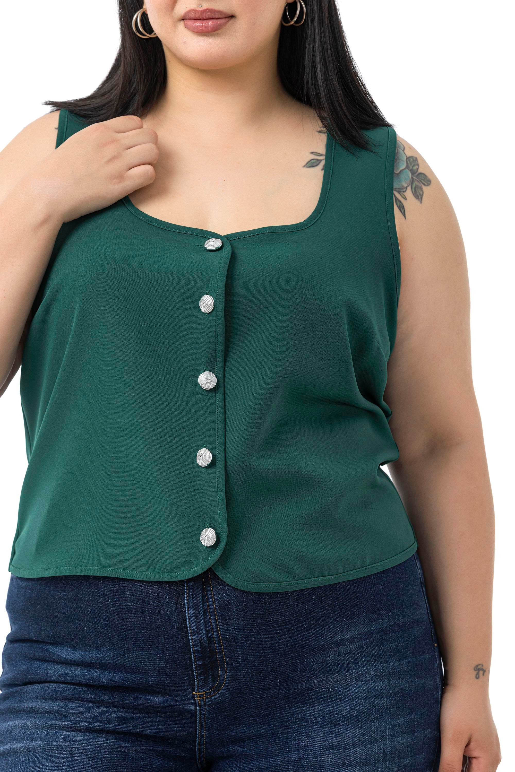 VestsDisentis Modest Büyük Beden Düğme Detaylı Zümrüt Yeşili Bluzan YelekDISENTIS MODESTBüyük Beden Düğme Detaylı Zümrüt Yeşili Bluzan Yelek