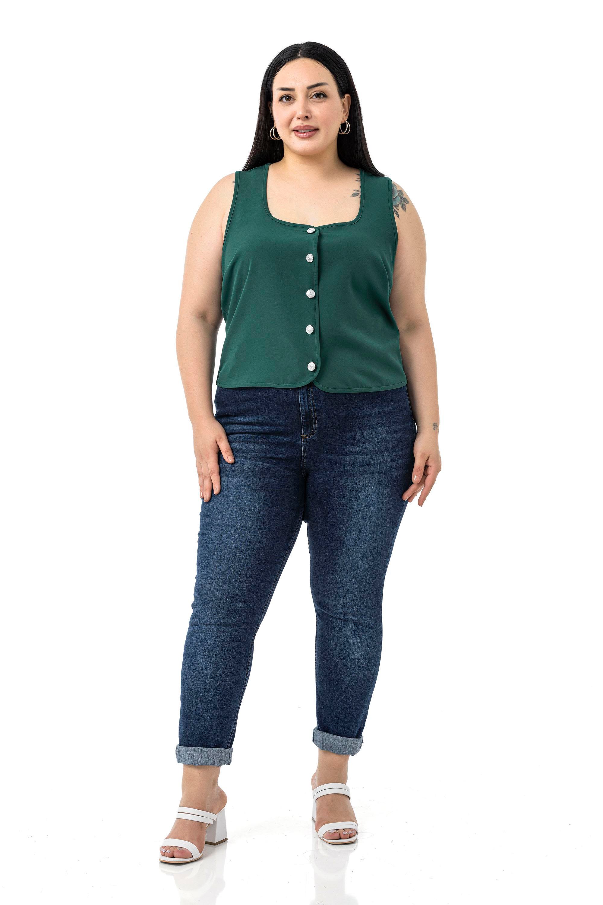 VestsDisentis Modest Büyük Beden Düğme Detaylı Zümrüt Yeşili Bluzan YelekDISENTIS MODESTBüyük Beden Düğme Detaylı Zümrüt Yeşili Bluzan Yelek