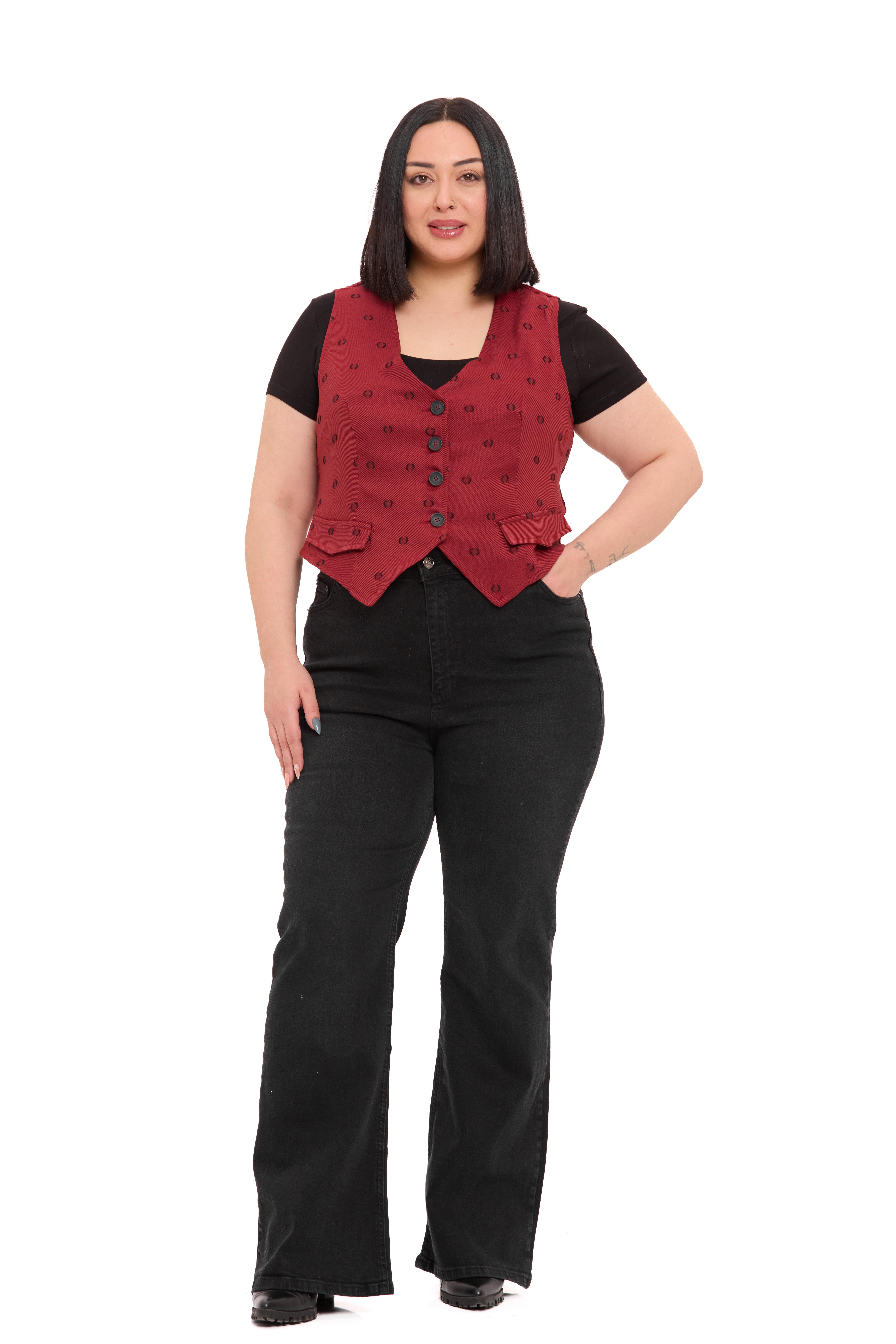 YelekDisentis Modest Büyük Beden Düğme Kapamalı Cep Kapaklı Astarlı Kısa Kesme Puanlı Bordo YelekDISENTIS MODESTBüyük Beden Düğme Kapamalı Cep Kapaklı Astarlı Kısa Kesme Puanlı Bordo Yelek