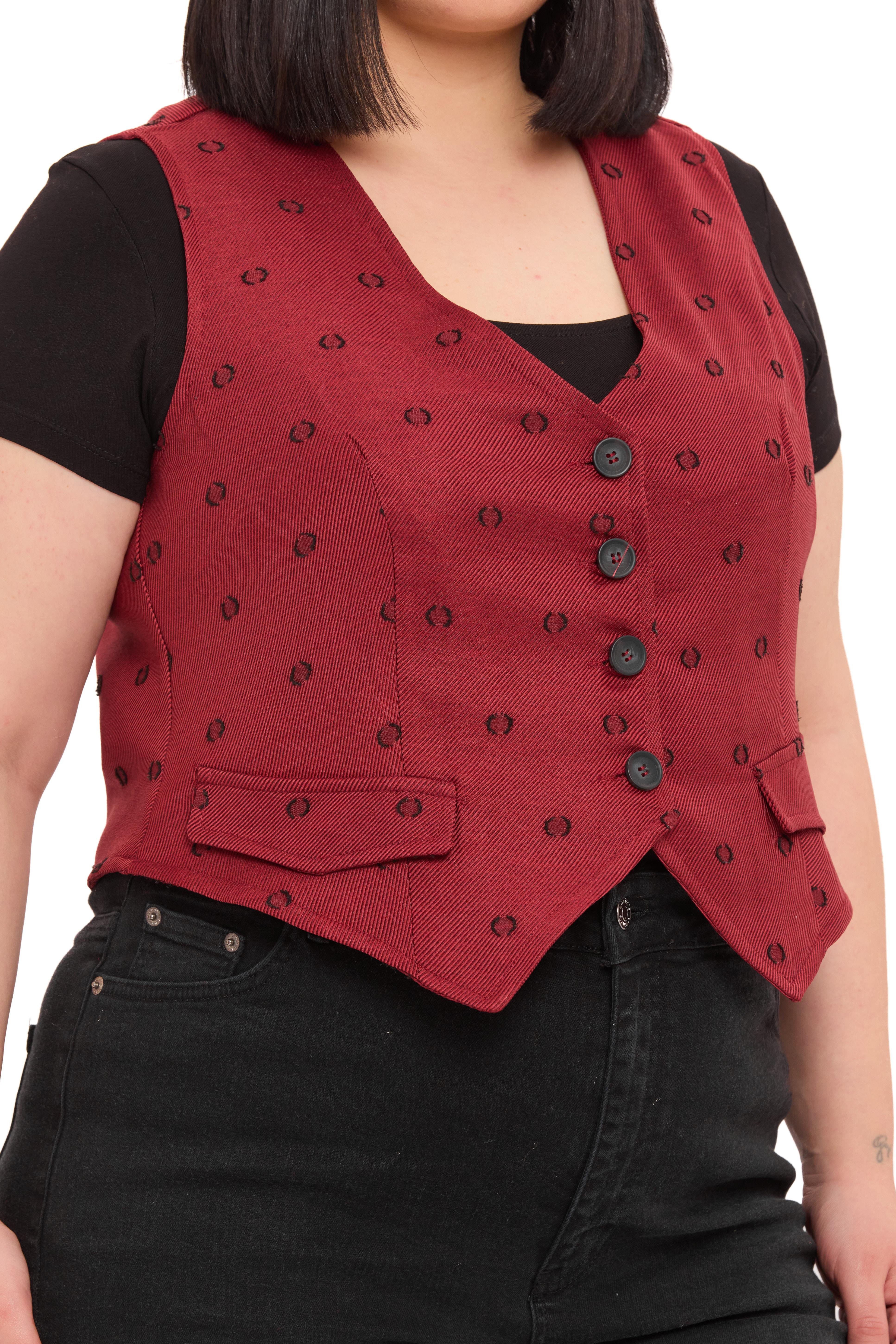 YelekDisentis Modest Büyük Beden Düğme Kapamalı Cep Kapaklı Astarlı Kısa Kesme Puanlı Bordo YelekDISENTIS MODESTBüyük Beden Düğme Kapamalı Cep Kapaklı Astarlı Kısa Kesme Puanlı Bordo Yelek