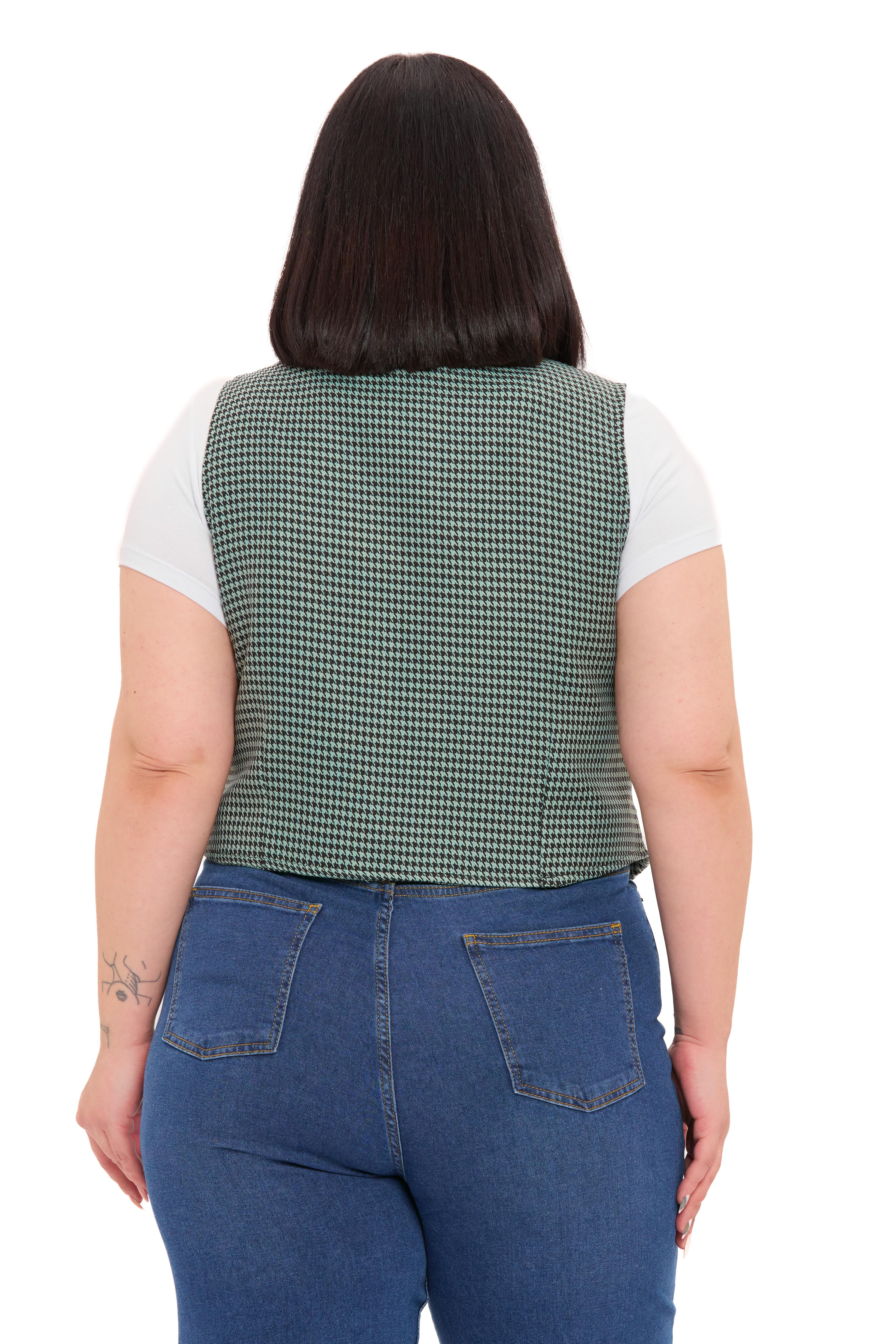 YelekDisentis Modest Büyük Beden Düğme Kapamalı Cep Kapaklı Astarlı Kısa Küçük Kazayağı Desenli Mint Yeşili YelekDISENTIS MODESTBüyük Beden Düğme Kapamalı Cep Kapaklı Astarlı Kısa Küçük Kazayağı Desenli Mint Yeşili Yelek