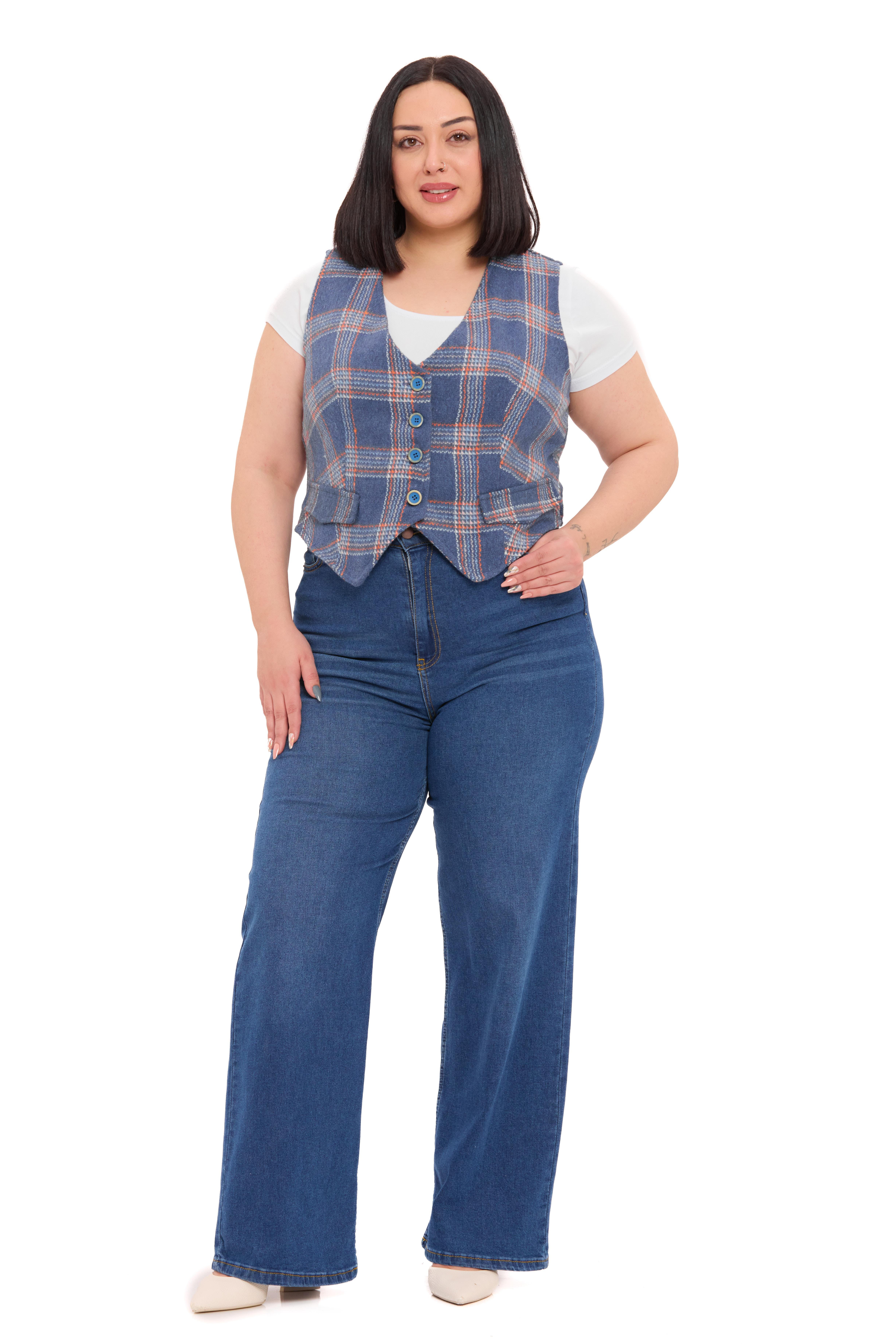 YelekDisentis Modest Büyük Beden Düğme Kapamalı Cep Kapaklı Astarlı Kısa İndigo YelekDISENTIS MODESTBüyük Beden Düğme Kapamalı Cep Kapaklı Astarlı Kısa İndigo Yelek