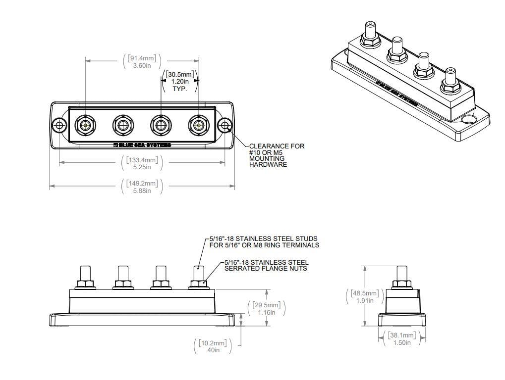 Blue Sea MaxiBus 250A BusBar – Dört 5/16