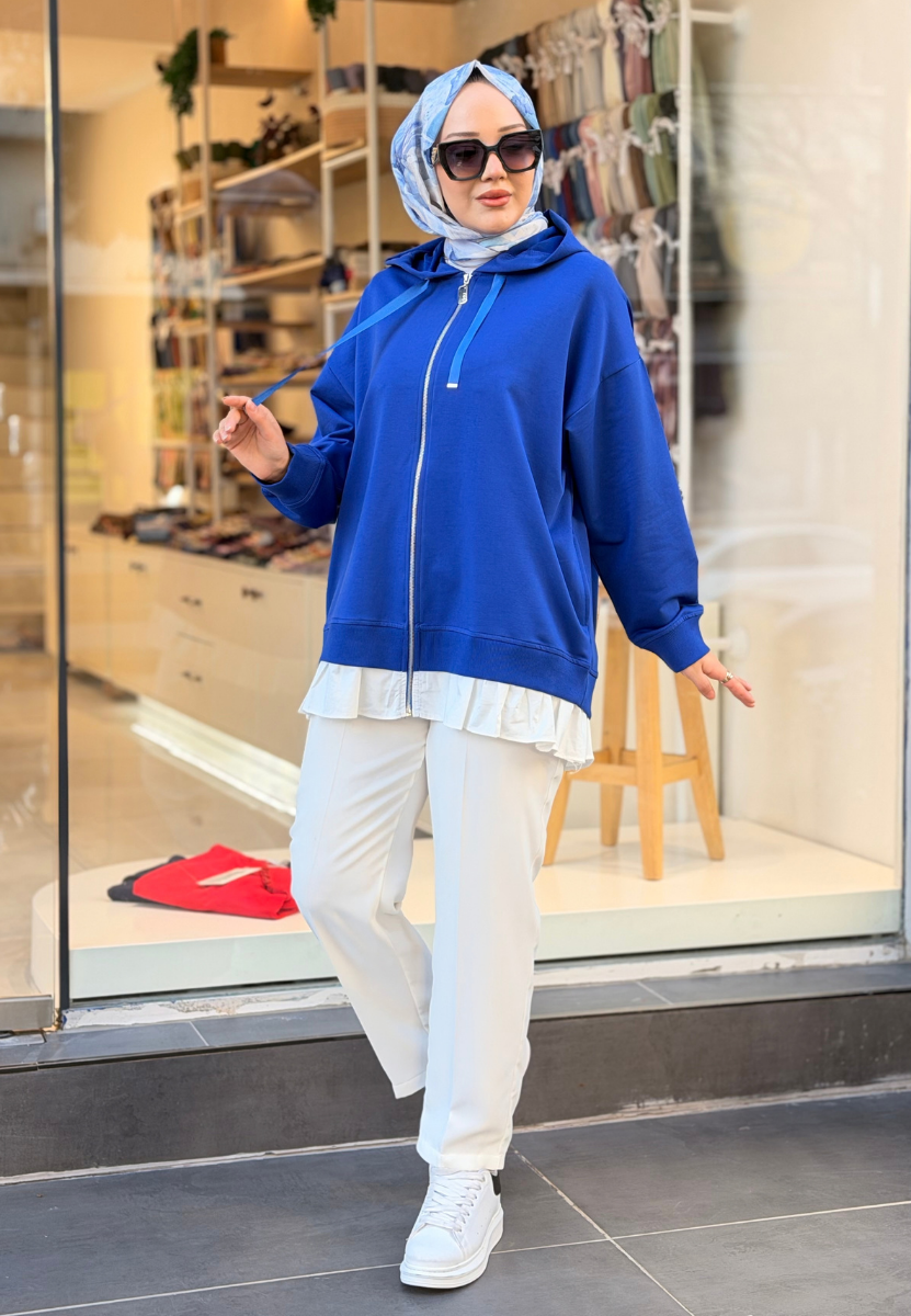  Saks Mavi Fırfırlı Ceket 