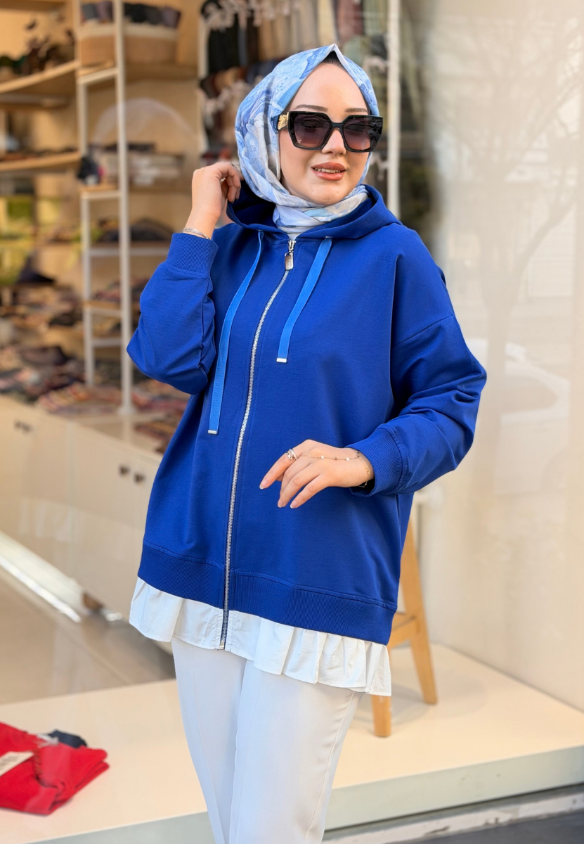 Saks Mavi Fırfırlı Ceket 