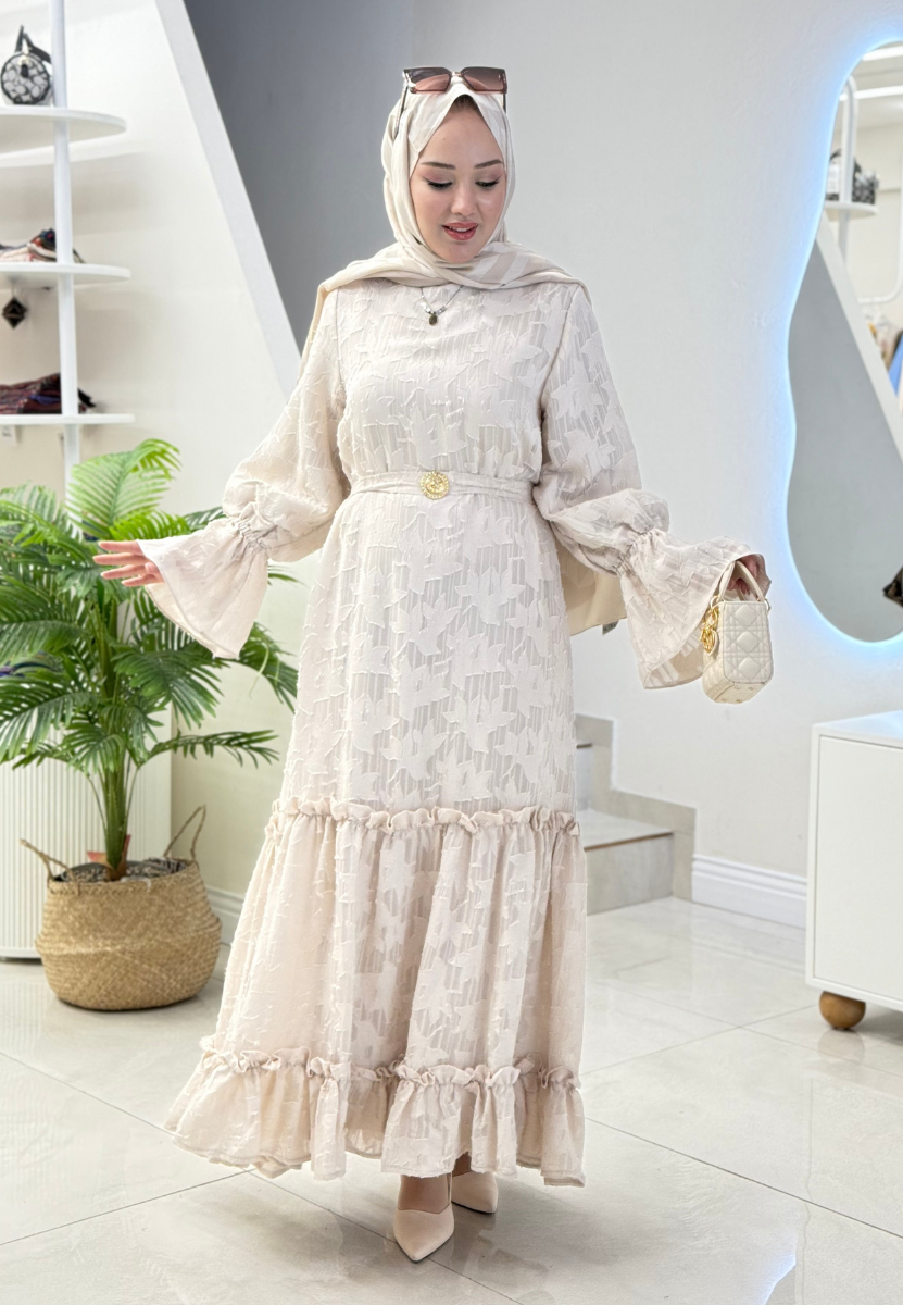 Bej Fushya Elbise