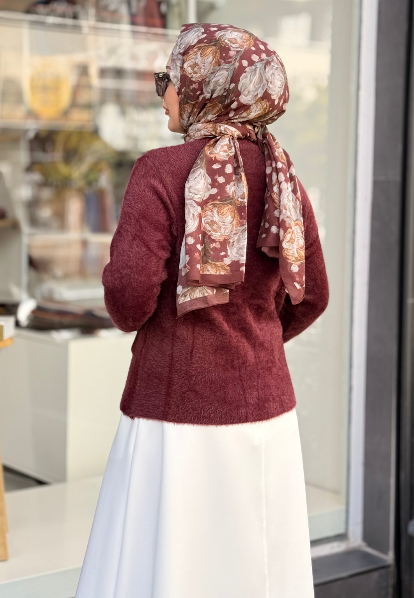 Bordo Angora Kısa Hırka