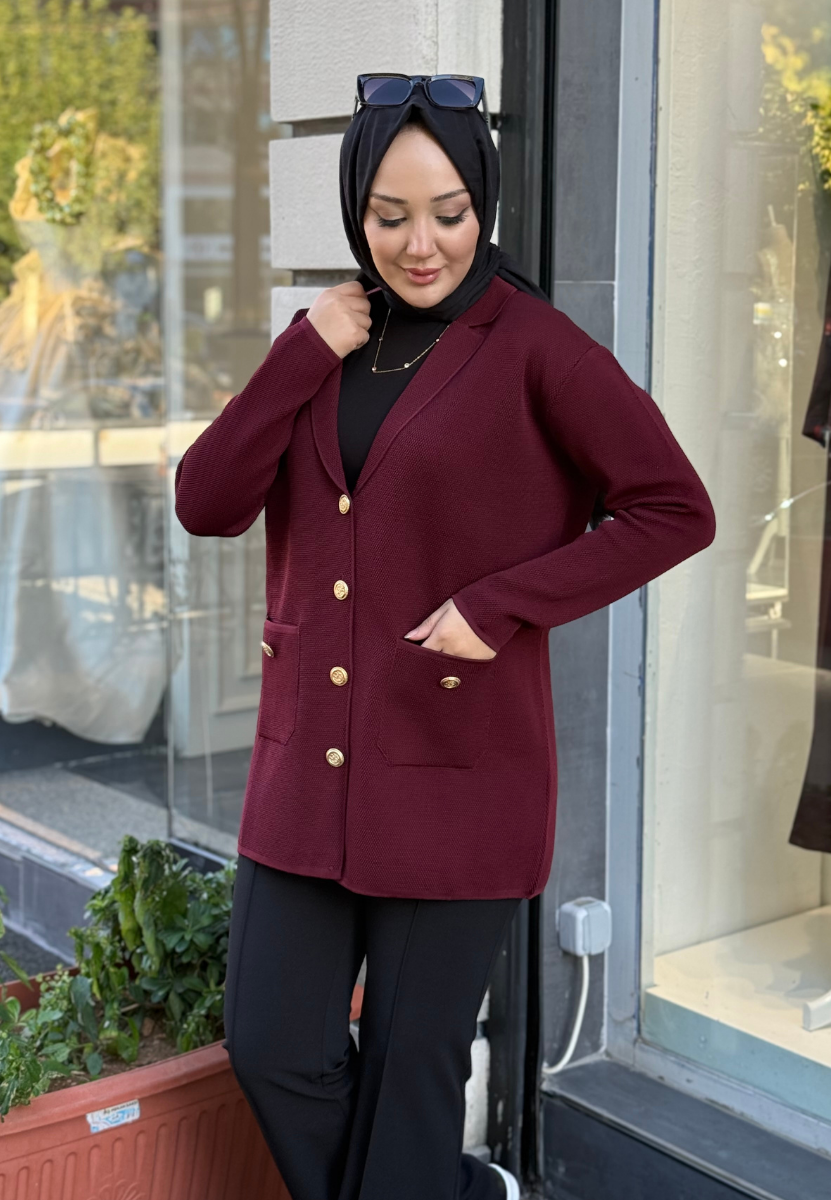 Bordo Blazer Triko Ceket