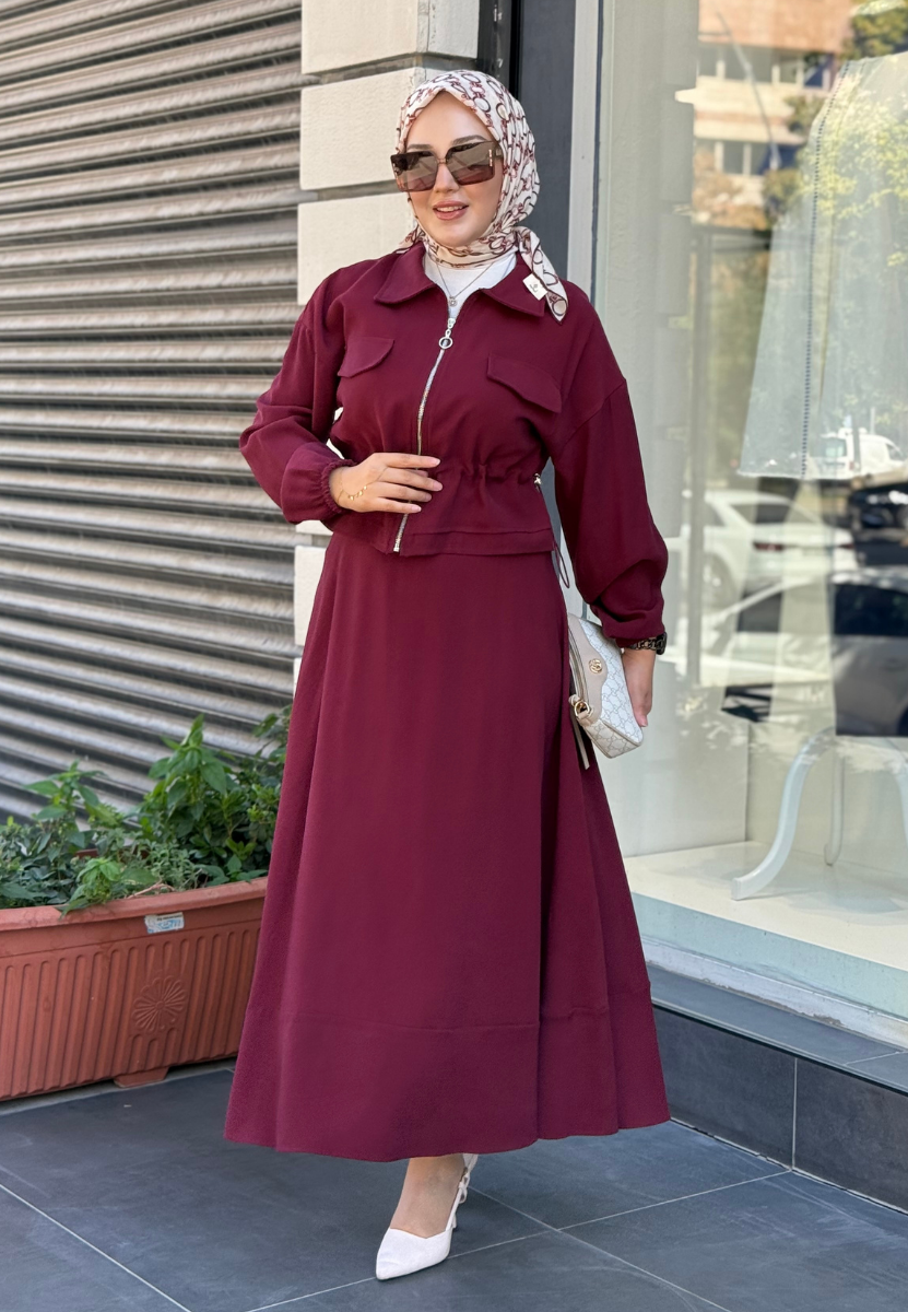 Bordo İnci Etekli Takım