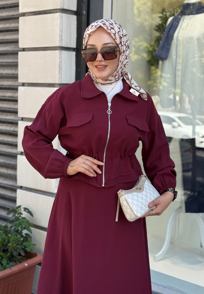 Bordo İnci Etekli Takım