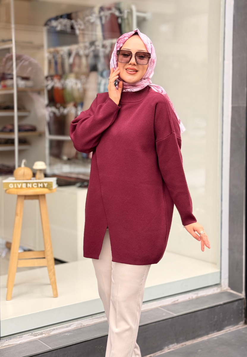 Bordo Makas Triko Tunik