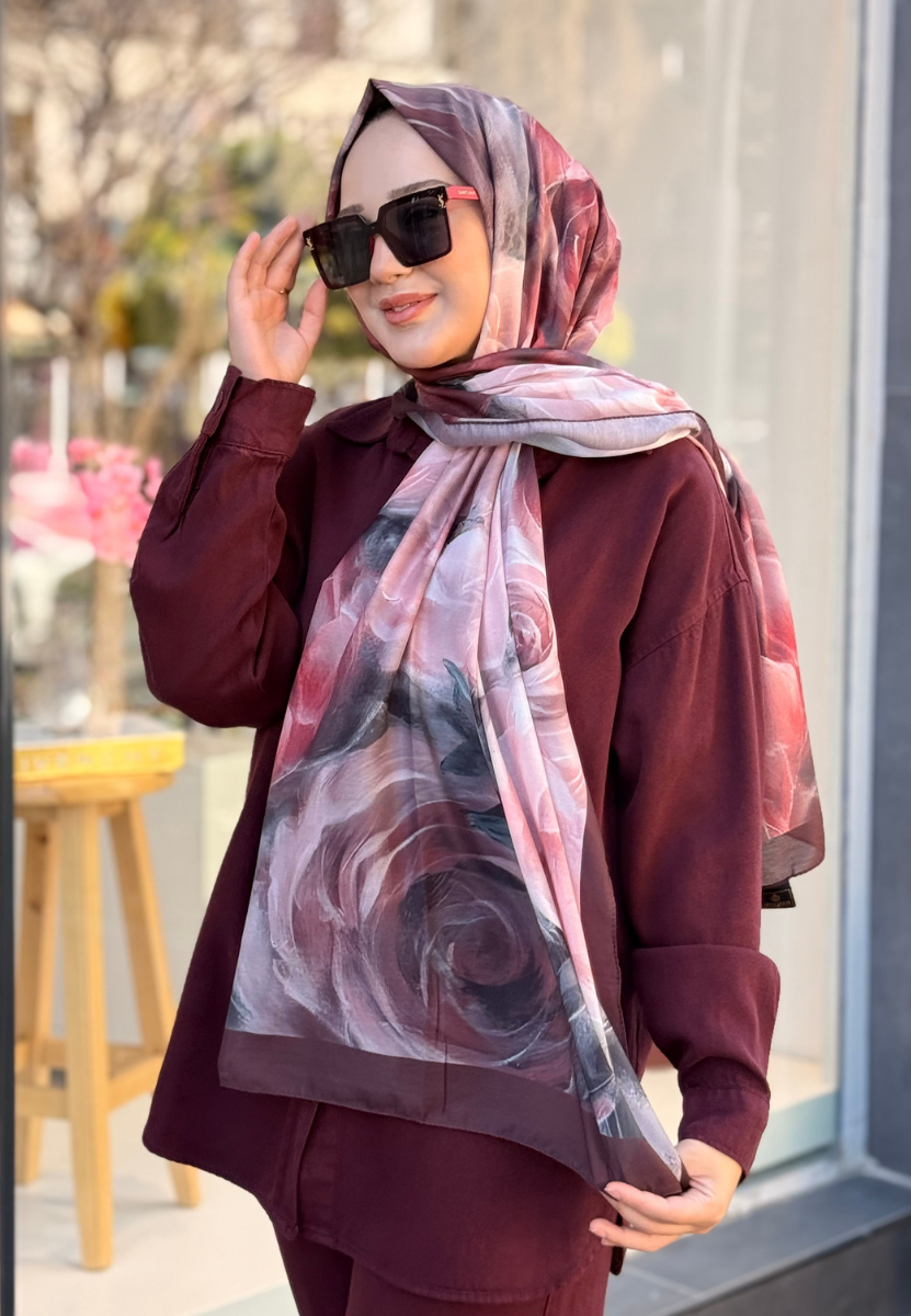 Bordo Rose Pamuk Şal