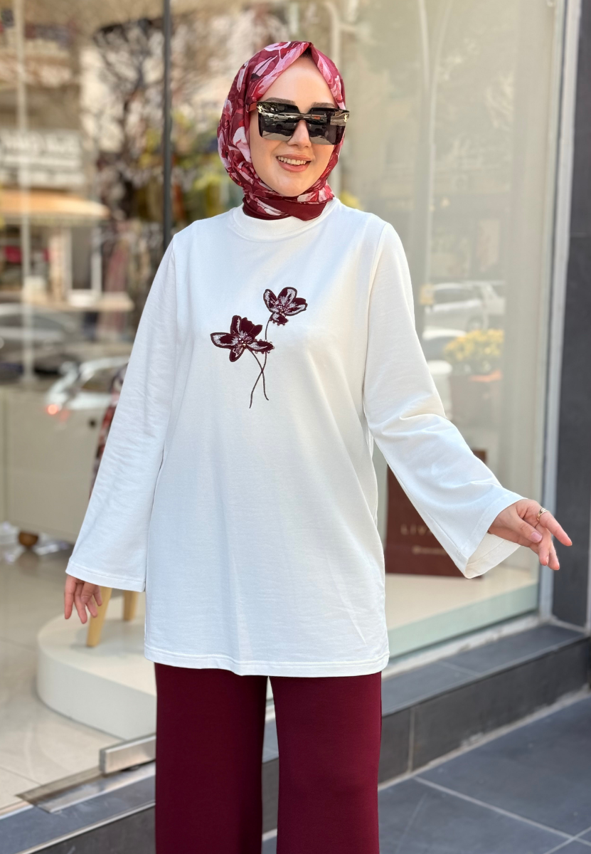 Bordo Yonca Yelekli Takım