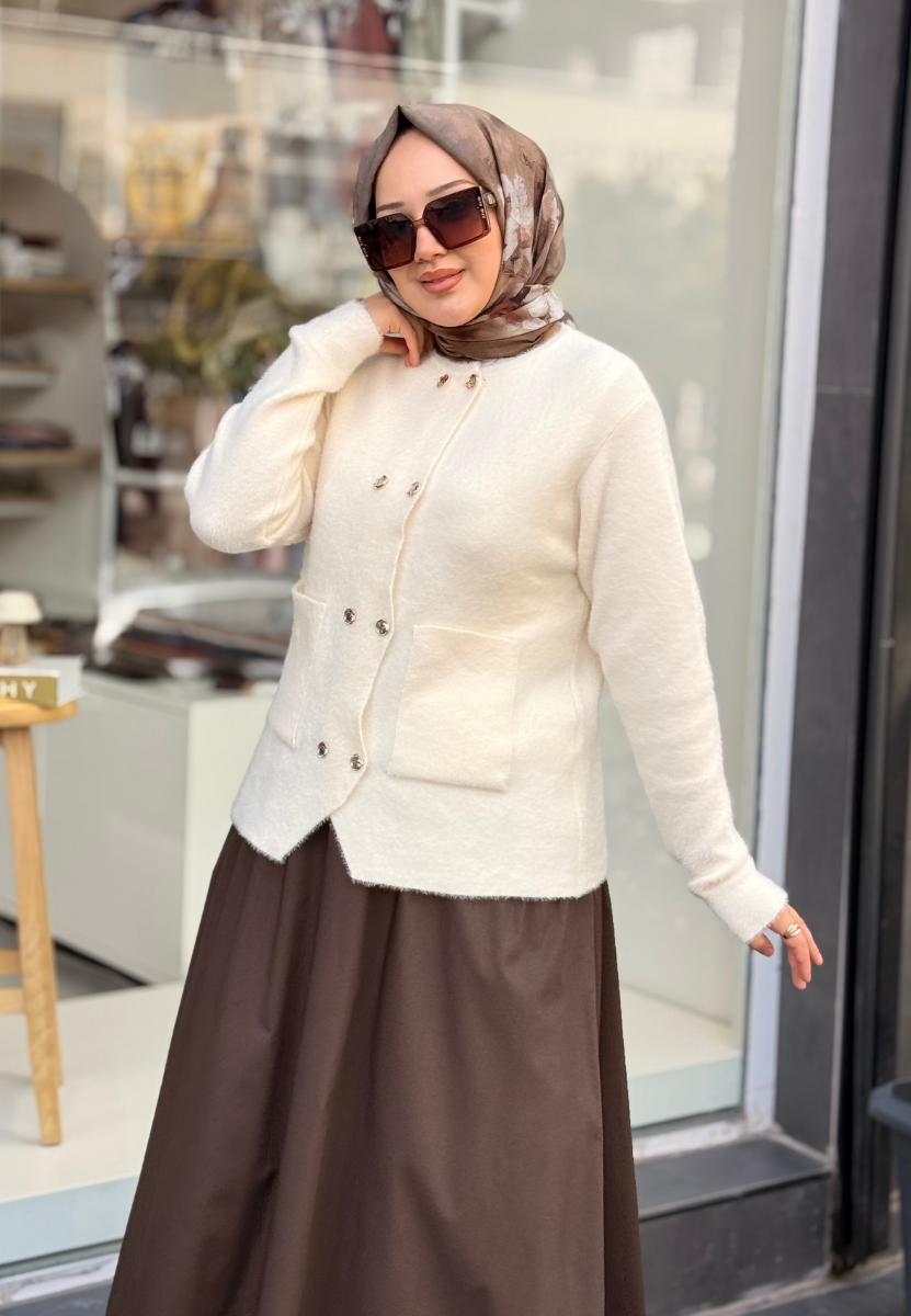 Ekru Angora Kısa Hırka