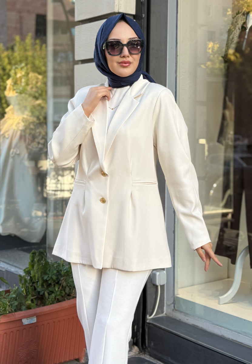 Ekru Hoops Blazer Ceket