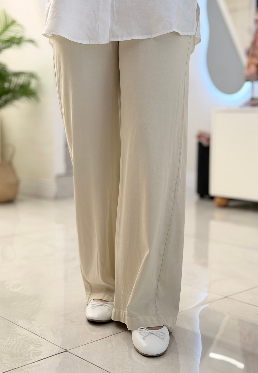 Ekru İnce Fitilli Tensel Pantolon