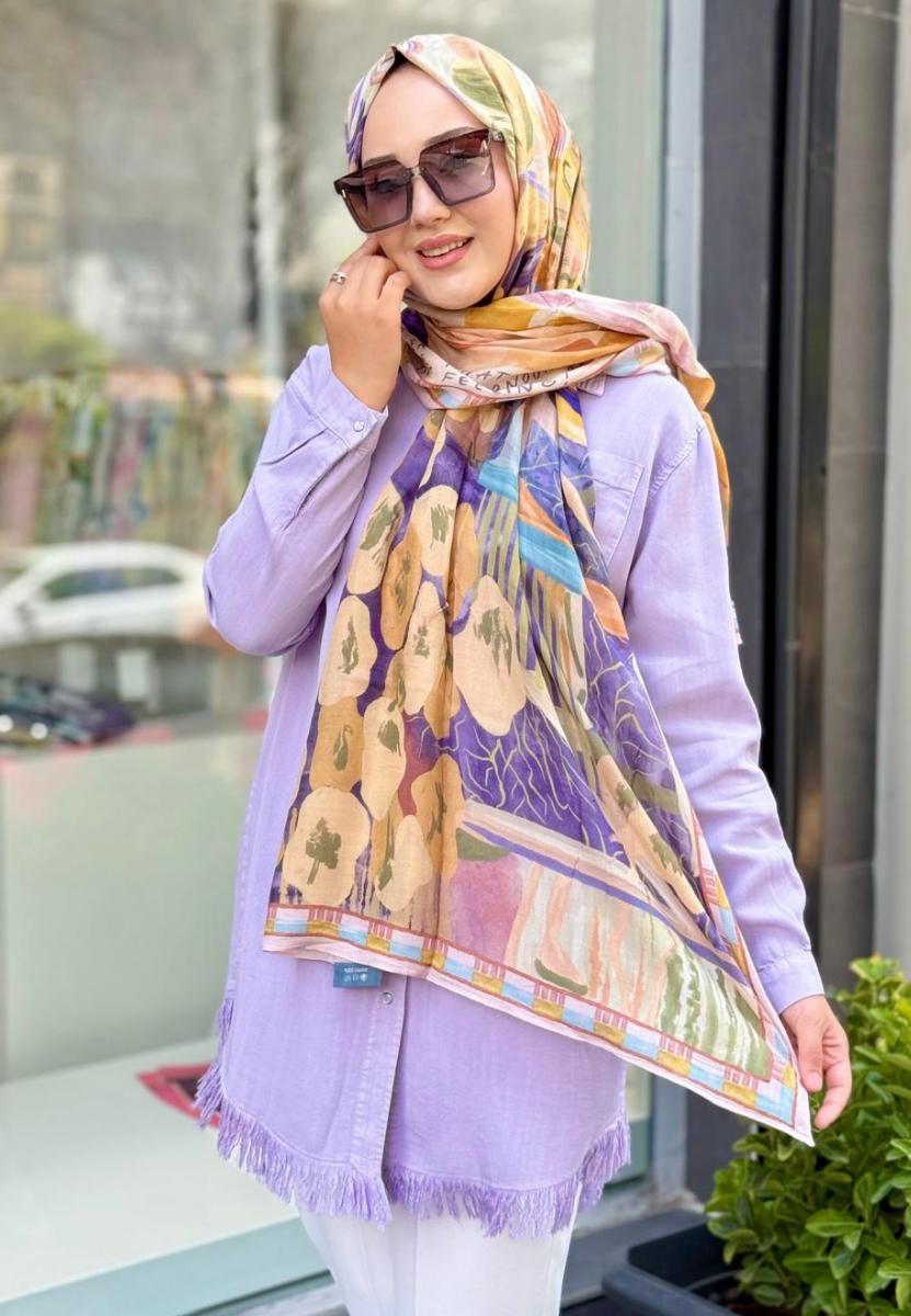 Floral Fiesta Menekşe Rami Şal