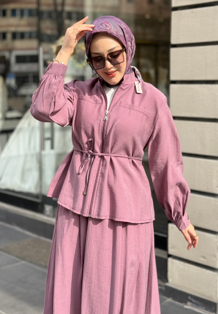 Gül Kurusu Fermuarlı Etekli Takım