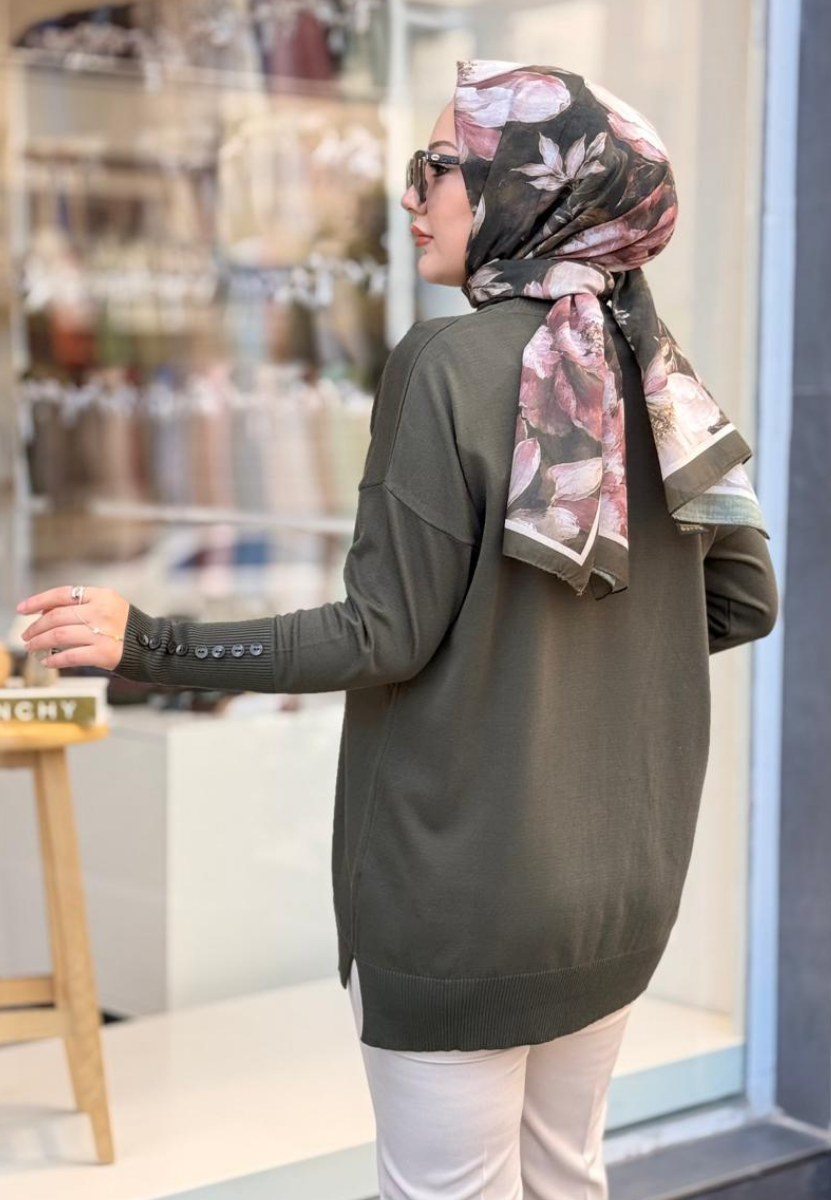 Haki Basic Düğme Triko