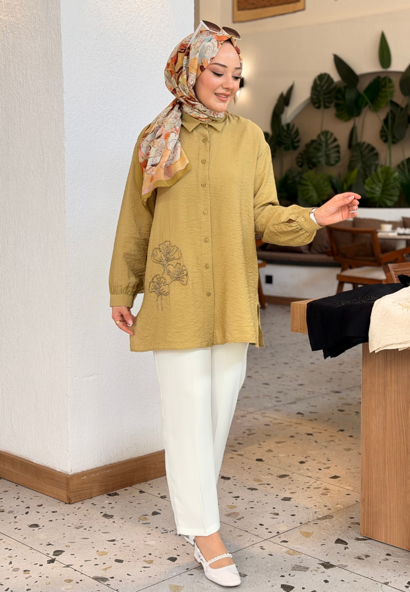 Hüma Yağ Yeşili Gömlek