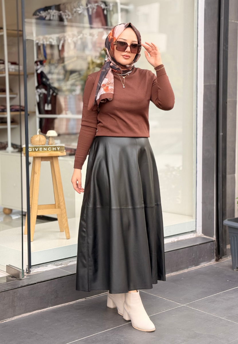 Kahverengi Triko Basic Tunik