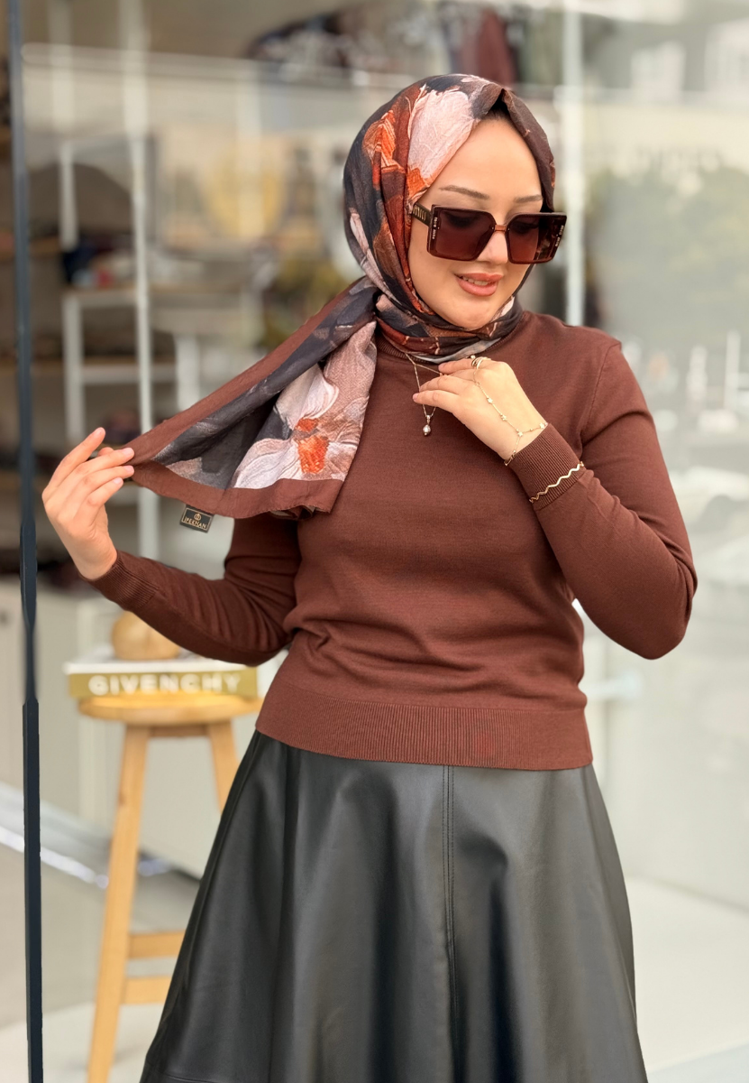 Kahverengi Triko Basic Tunik