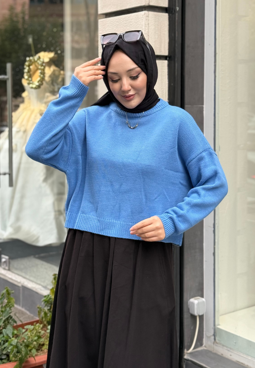 KB Mavi Basic Kısa Kazak